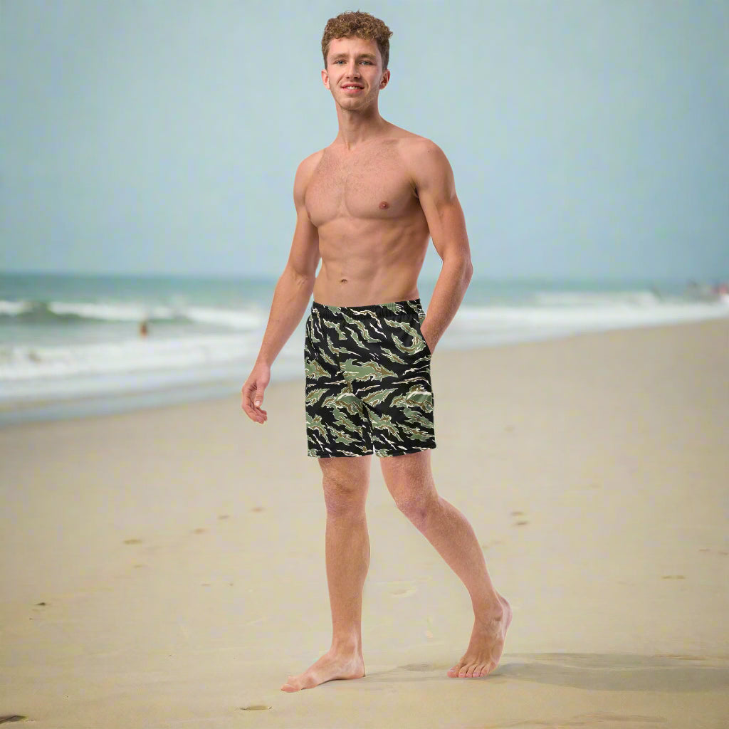Tiger Stripe Camo Men&#39;s Swim Trunks