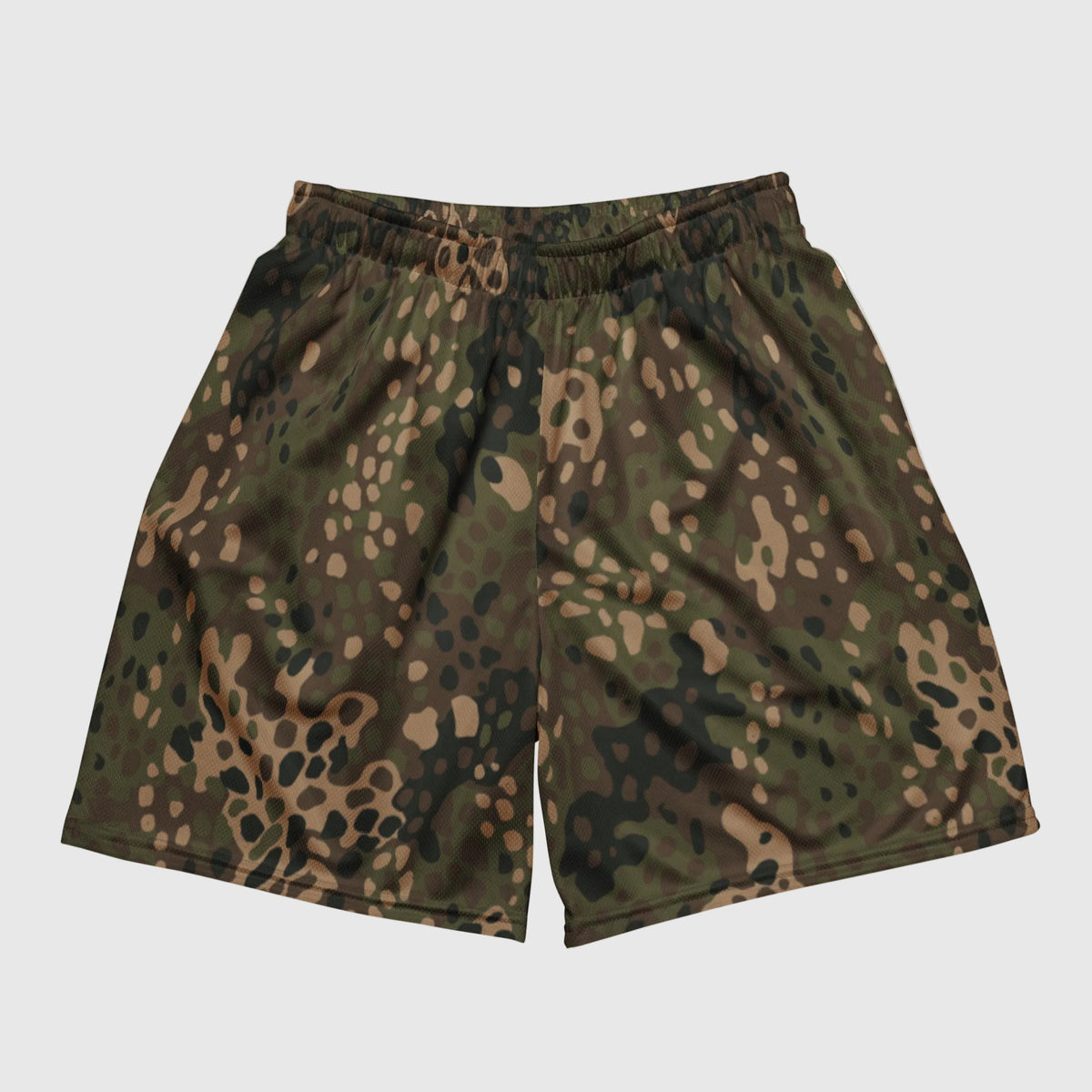 Erbsenmuster Pea Dot Field Green camo mesh shorts, front product view