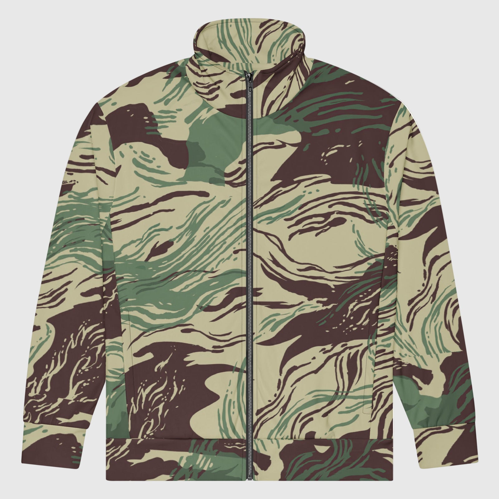 Man wearing Rhodesian Brushstroke Camo Track Jacket by Liberty Maniacs