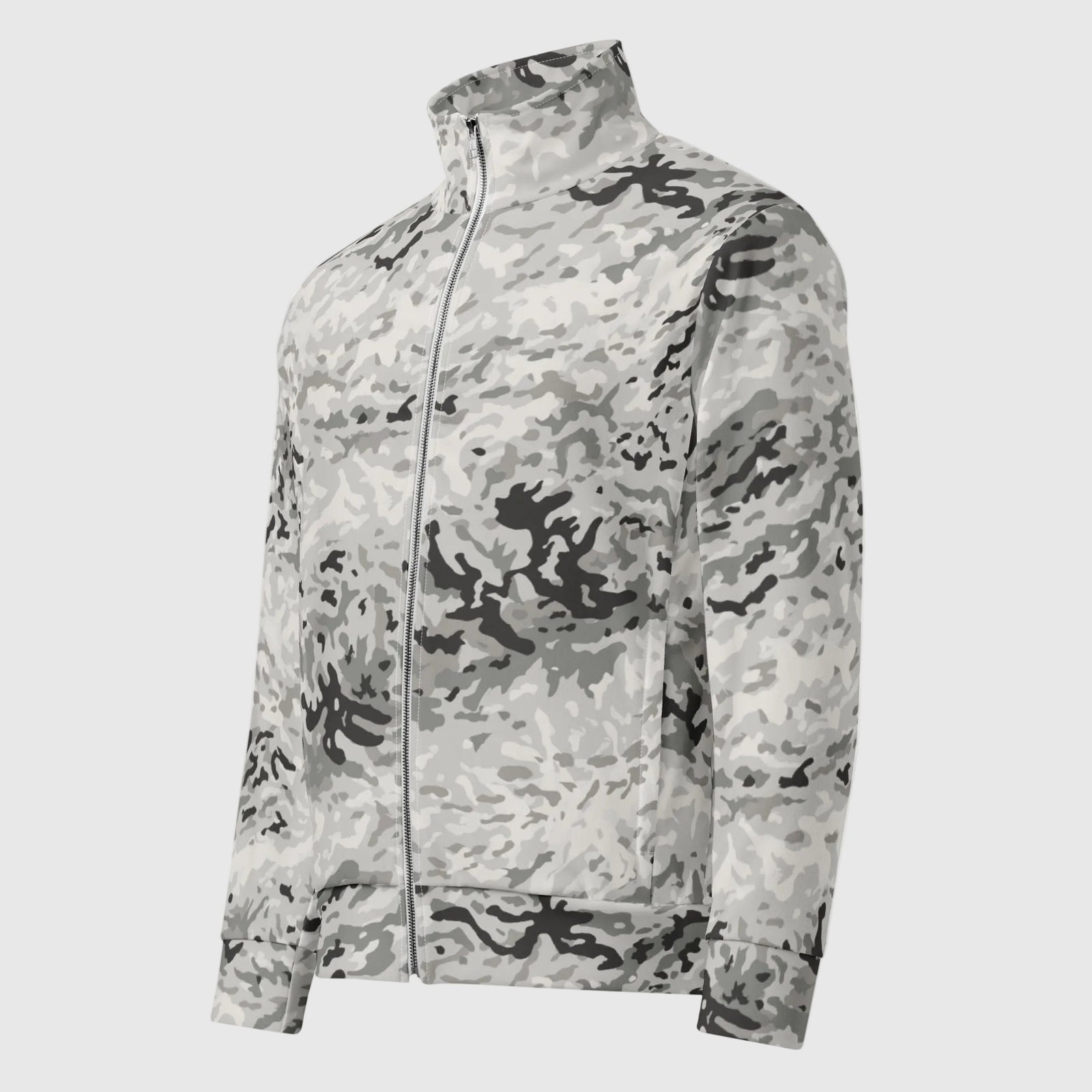 Person wearing a BVON Arctic camouflage tracksuit on a white background