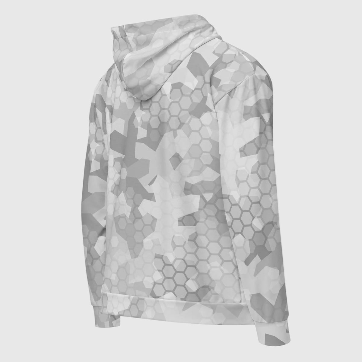 Arctic Shatter winter camouflage zip hoodie, angled back view