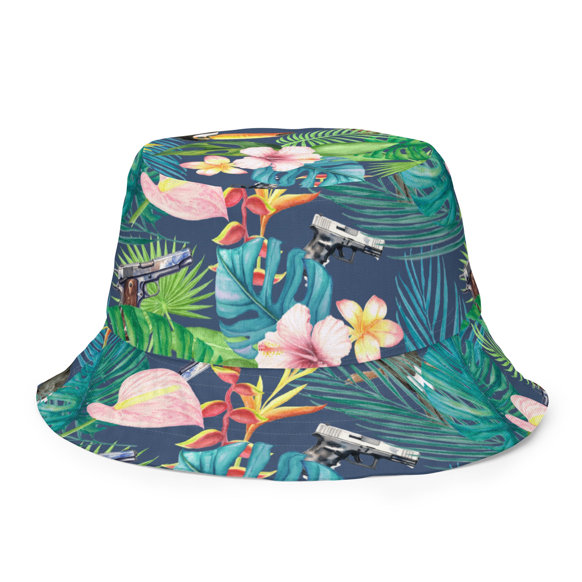 Hibiscus Bang Bang Sunset Hawaiian Handmade Reversible Bucket Hat