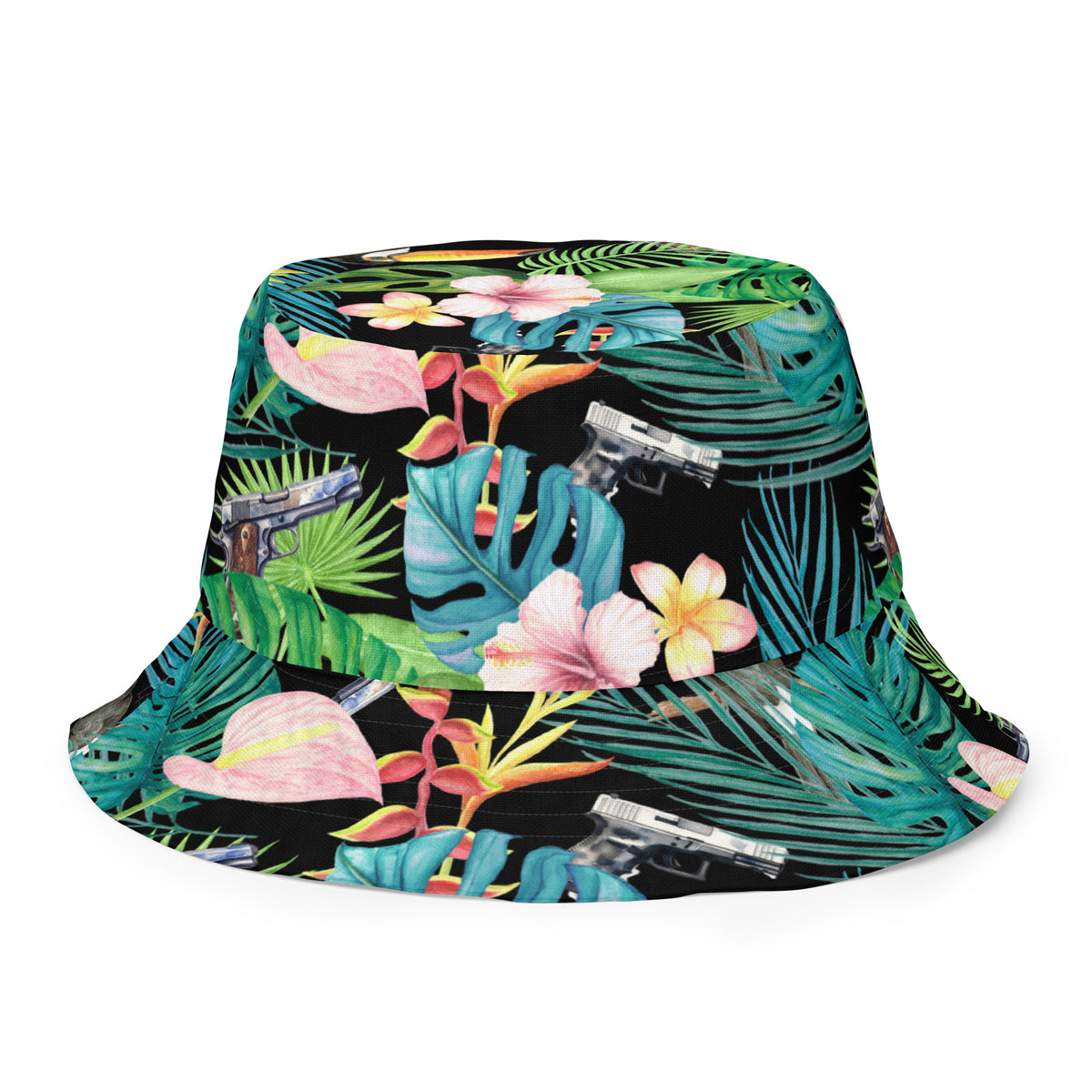 Hibiscus Bang Bang Sunset Hawaiian Handmade Reversible Bucket Hat