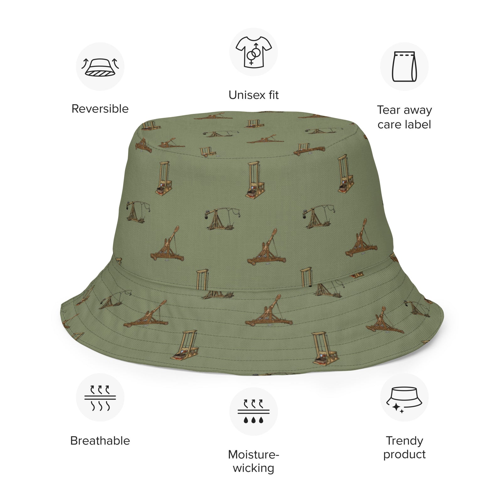 Catapults Trebuchets and Guillotines Liberty Maniacs Reversible bucket hat