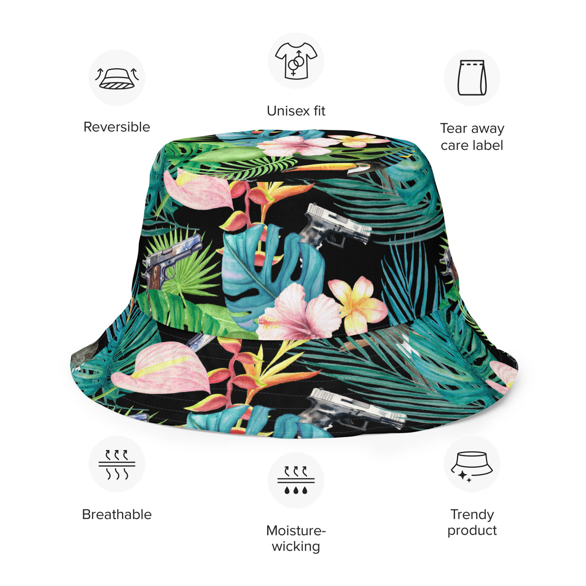 Hibiscus Bang Bang Sunset Hawaiian Handmade Reversible Bucket Hat