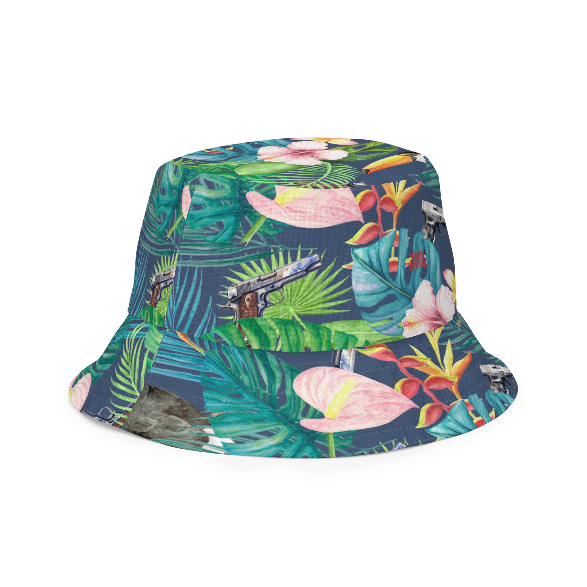 Hibiscus Bang Bang Sunset Hawaiian Handmade Reversible Bucket Hat