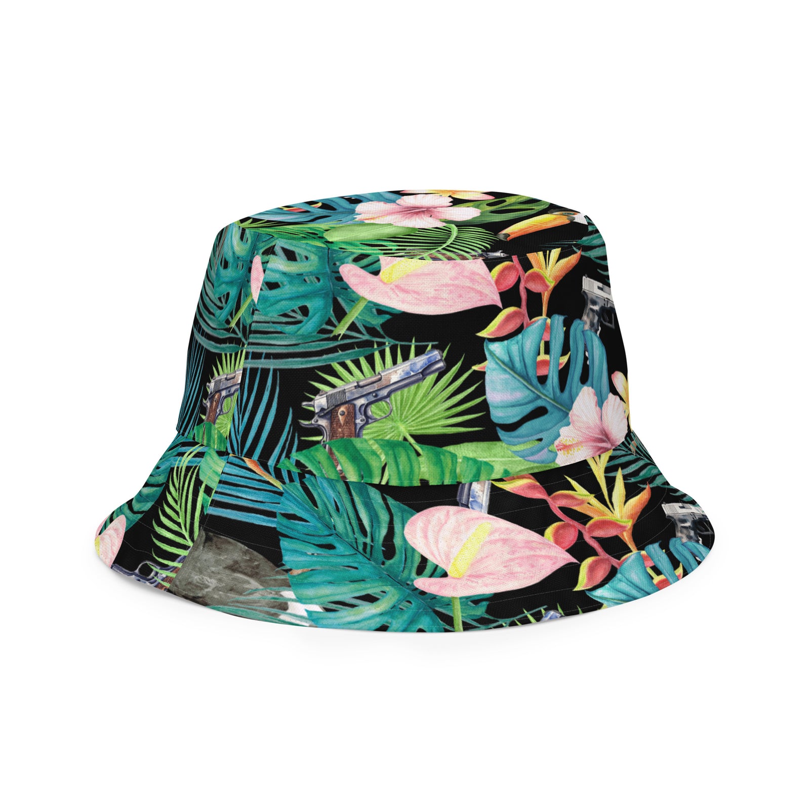 Hibiscus Bang Bang Sunset Hawaiian Handmade Reversible Bucket Hat