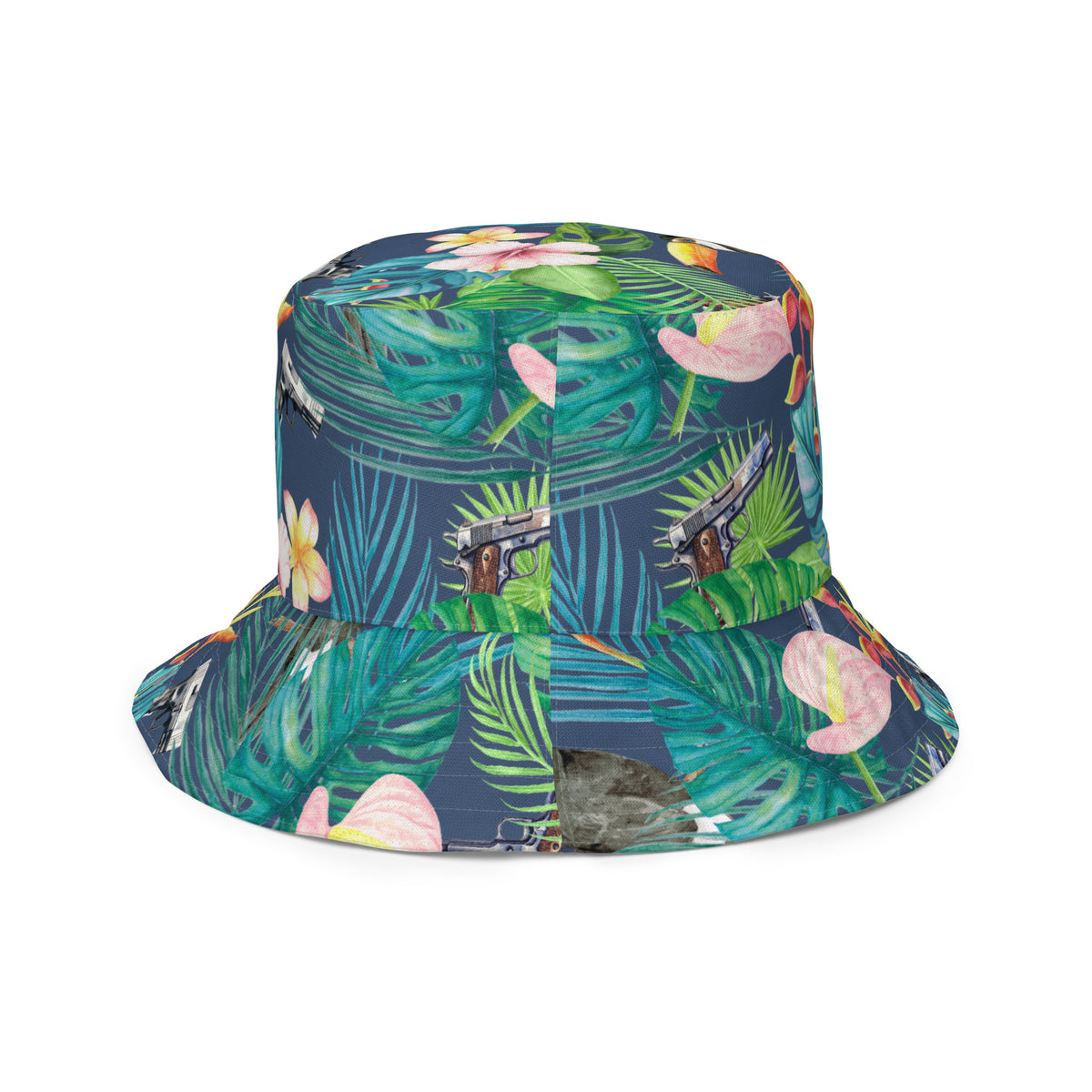 Hibiscus Bang Bang Sunset Hawaiian Handmade Reversible Bucket Hat