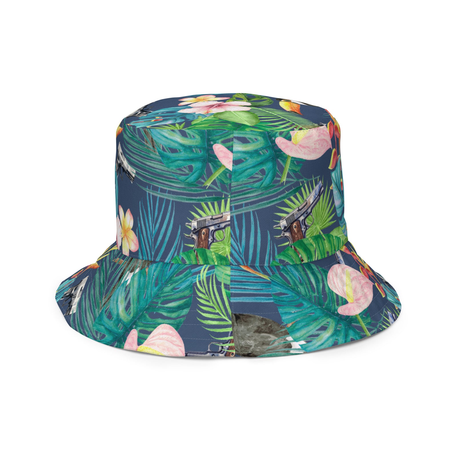 Hibiscus Bang Bang Sunset Hawaiian Handmade Reversible Bucket Hat