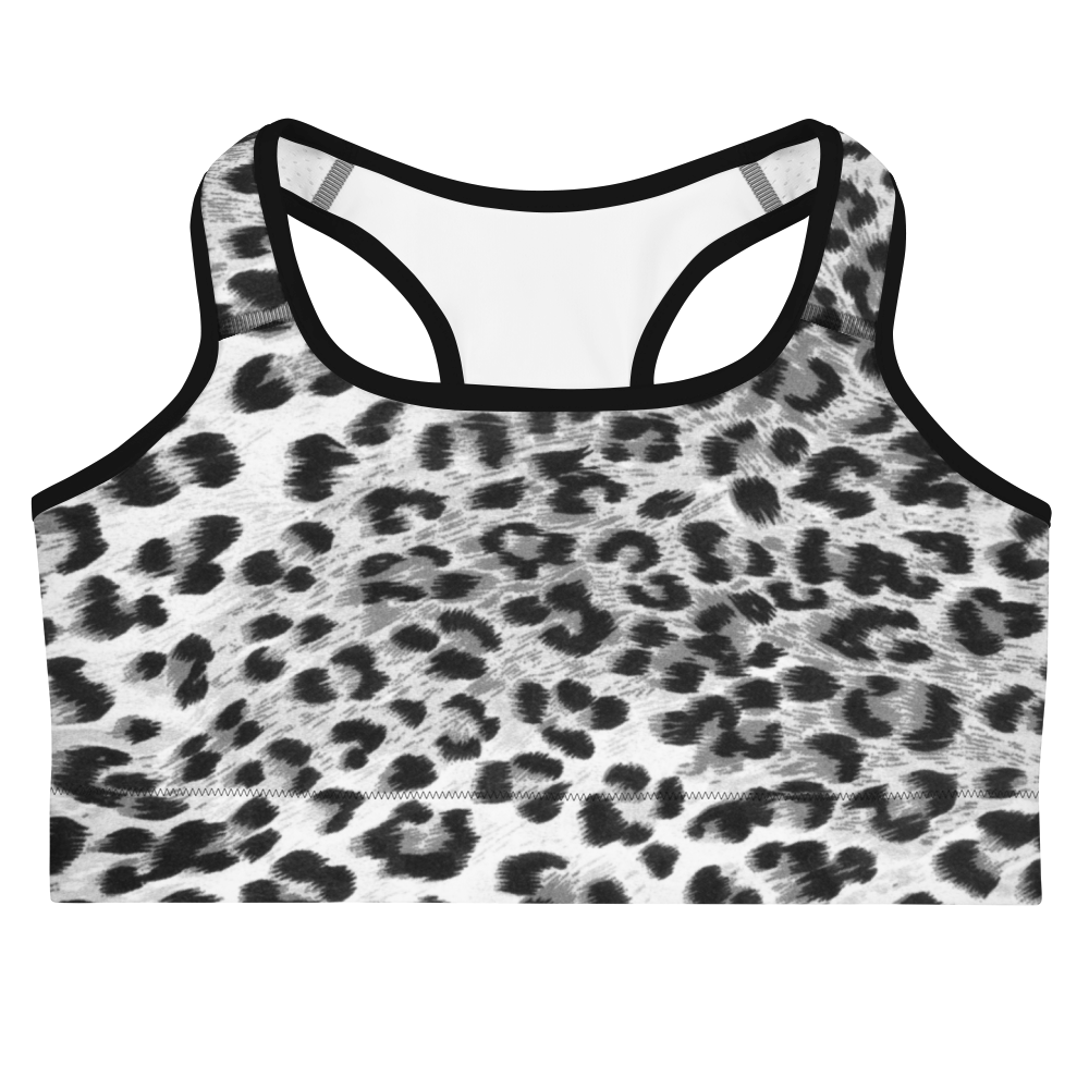 Leopard print sports bra on a white background