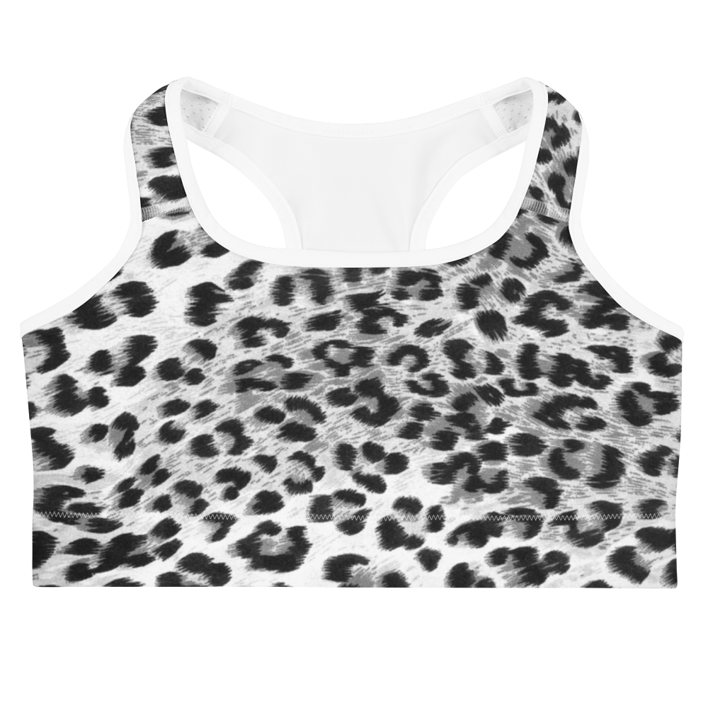 Leopard print crop top with white racerback on a white background