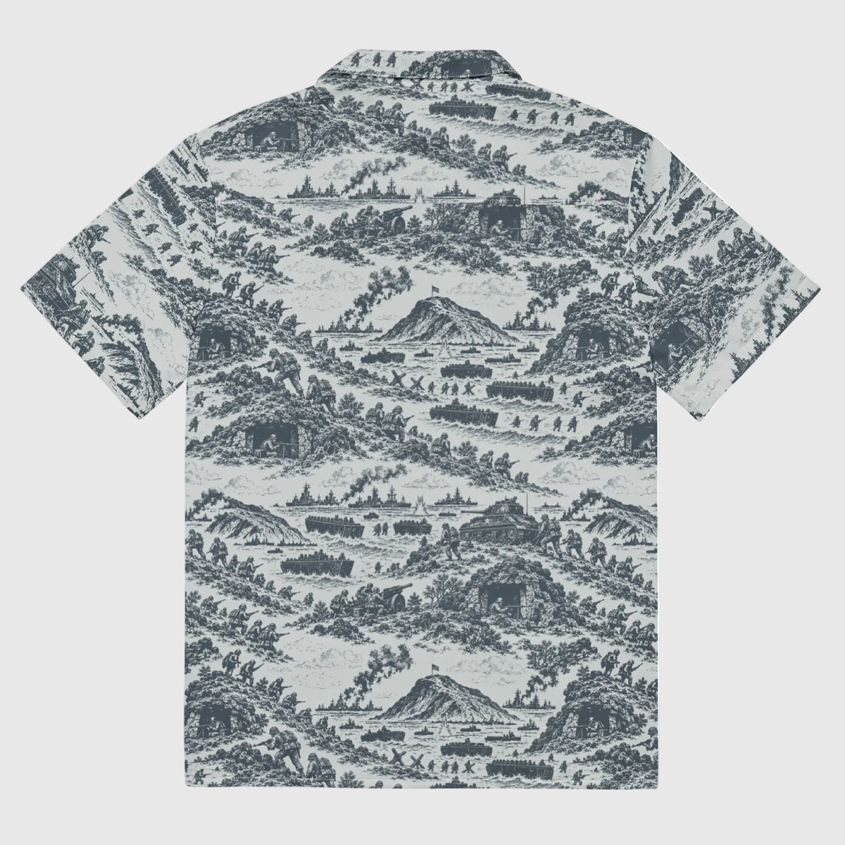 Iwo Jima historical print short-sleeve button-up shirt, back view
