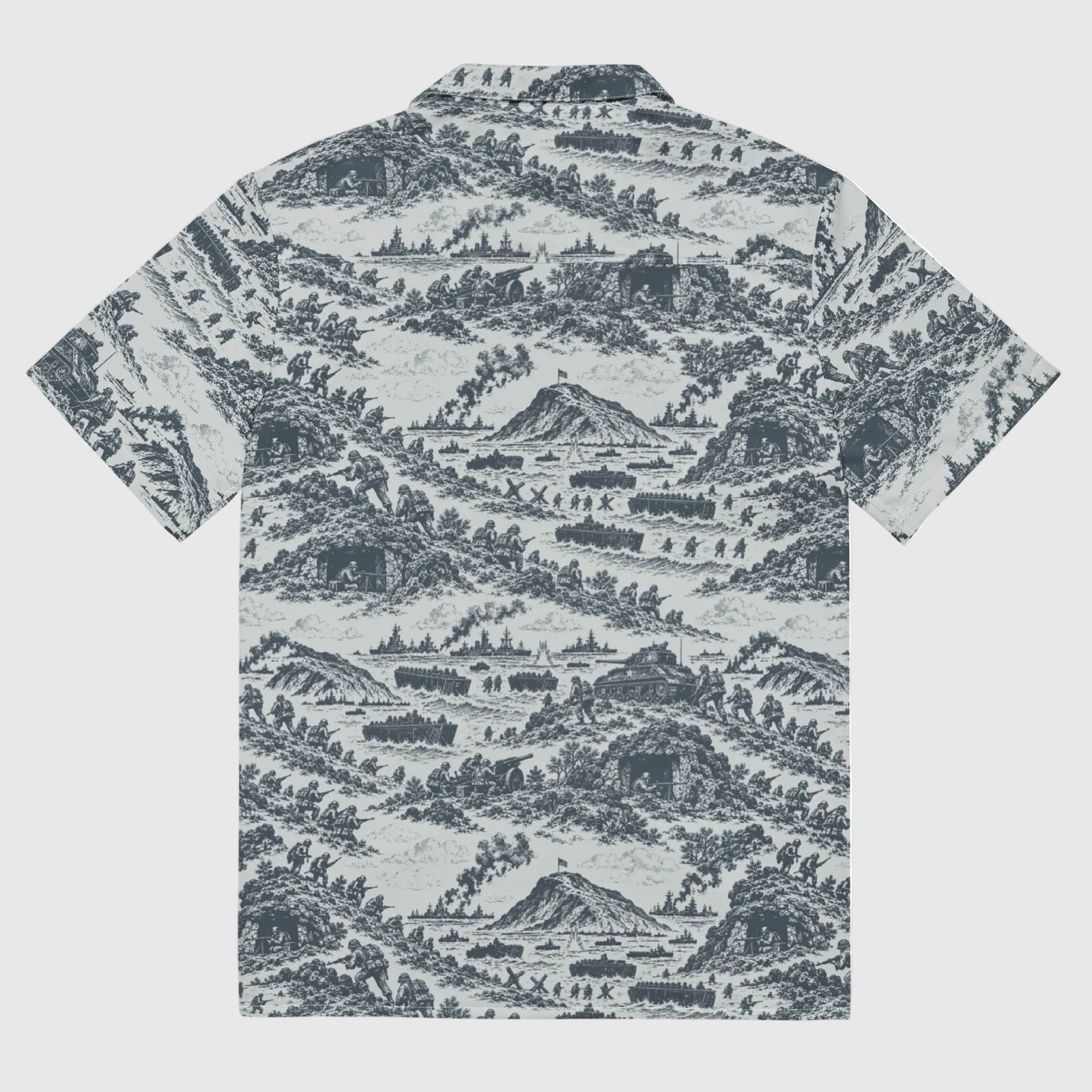 Iwo Jima historical print short-sleeve button-up shirt, back view