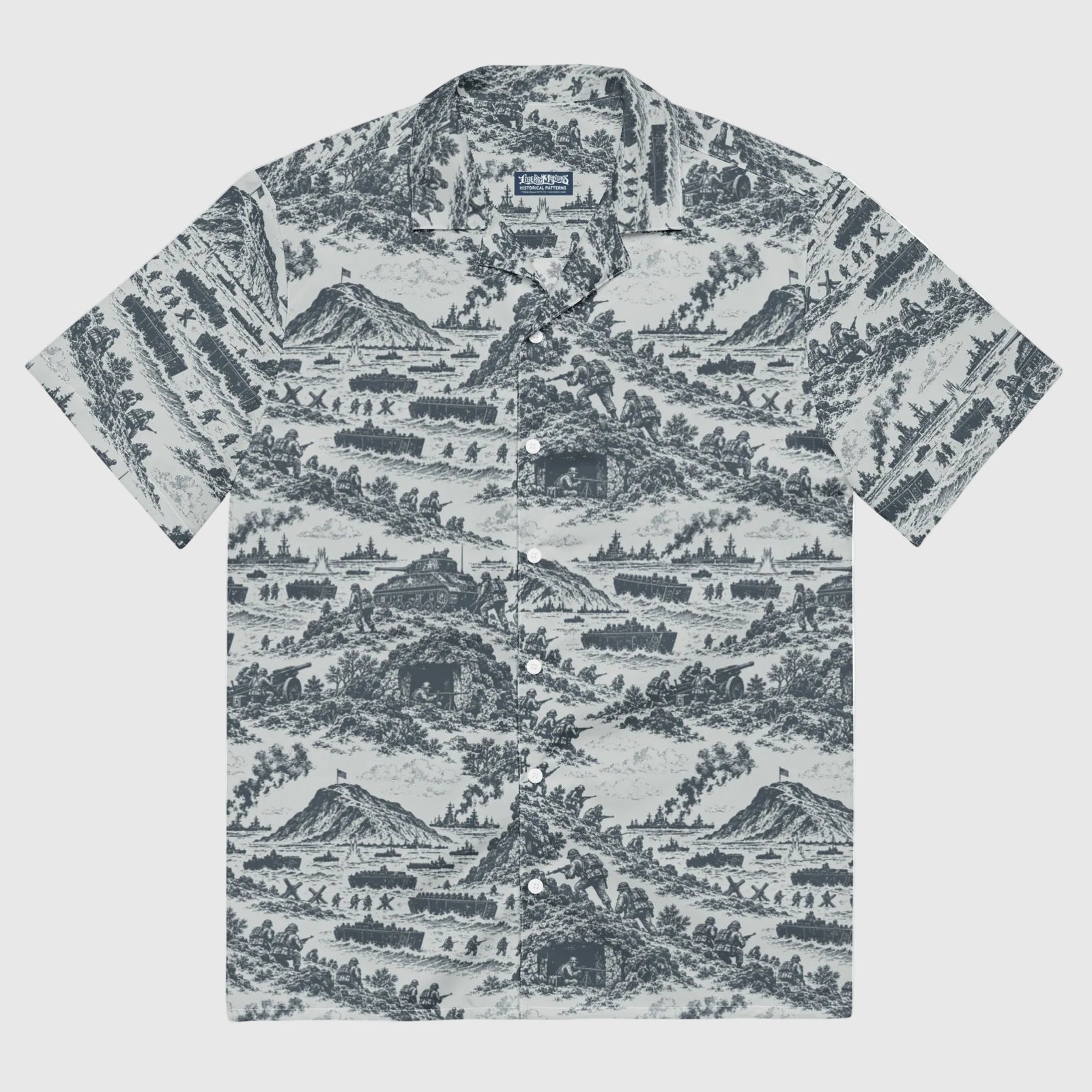 Iwo Jima historical pattern relaxed-fit button-up shirt, front view