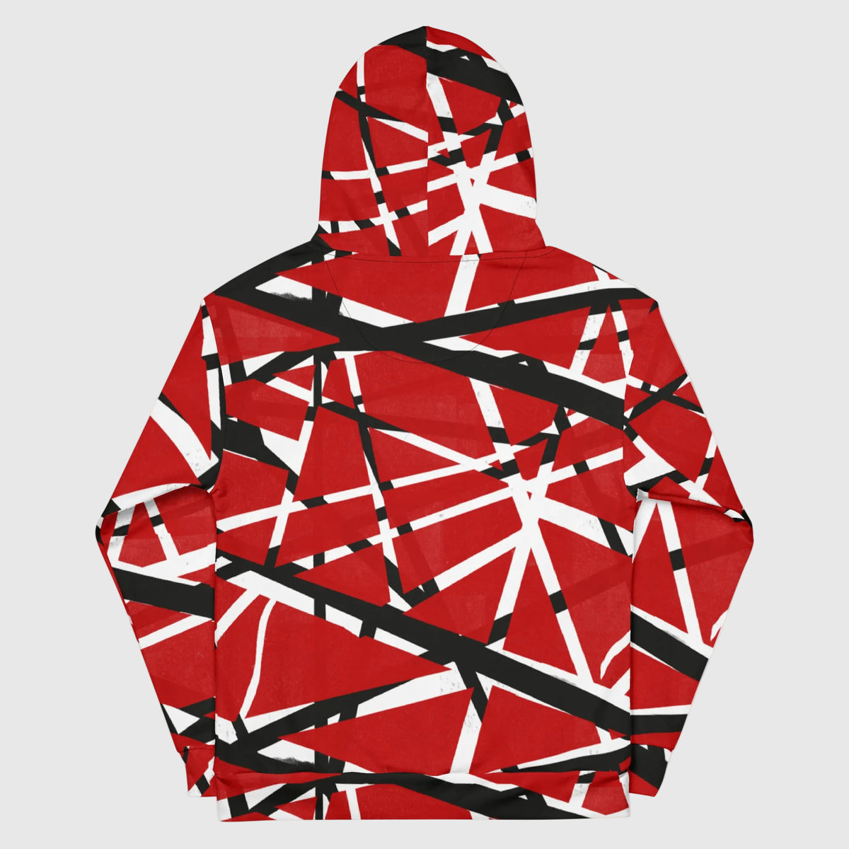 Red, black, and white patterned Frankenstripes Cotton Hoodie on a white background
