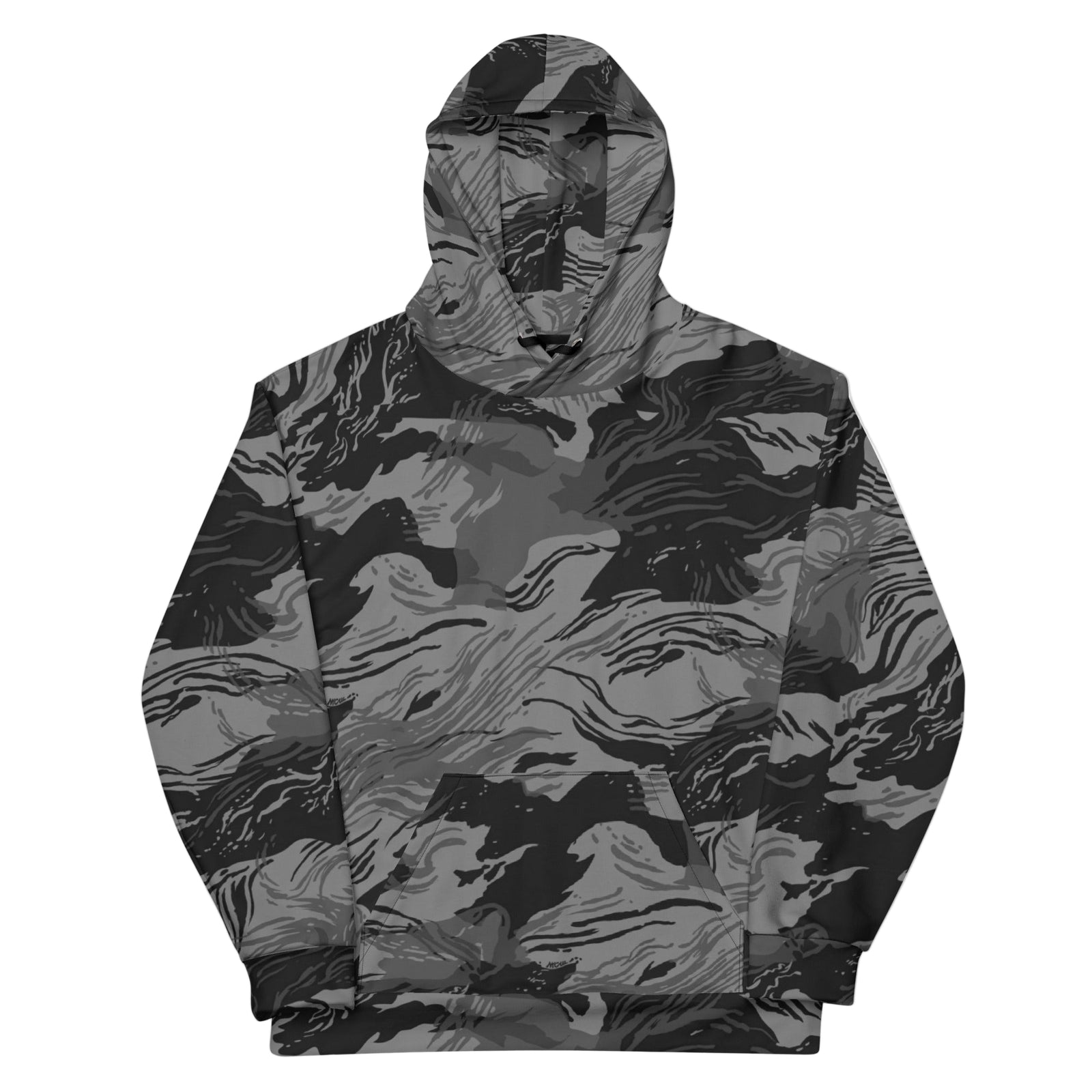 Camouflage-patterned hoodie on a white background