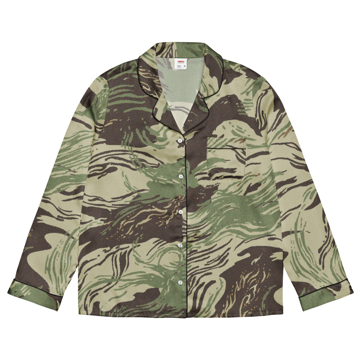Women’s Rhodesian Brushstroke pajama top showing relaxed fit and chest pocket