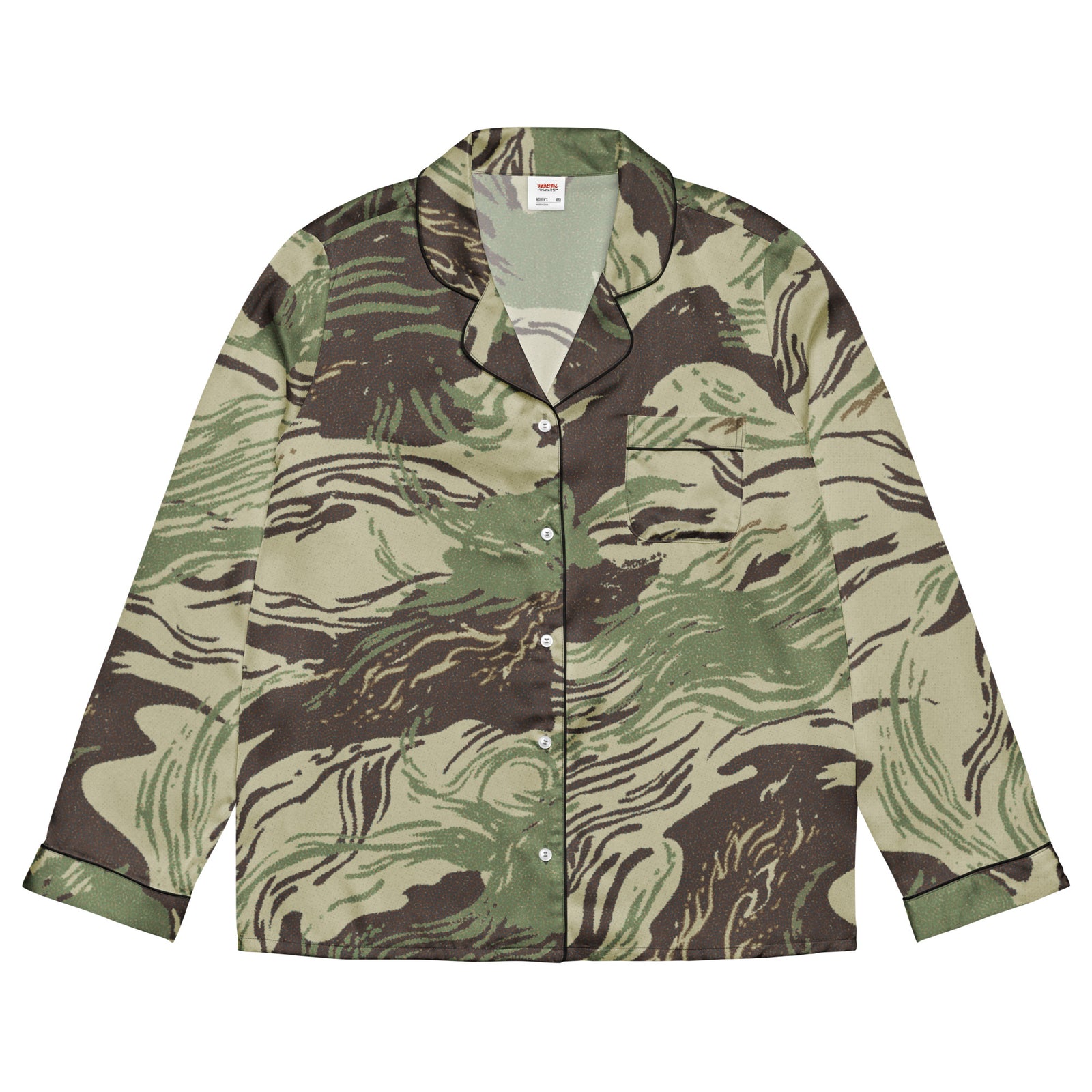 Women’s Rhodesian Brushstroke pajama top showing relaxed fit and chest pocket