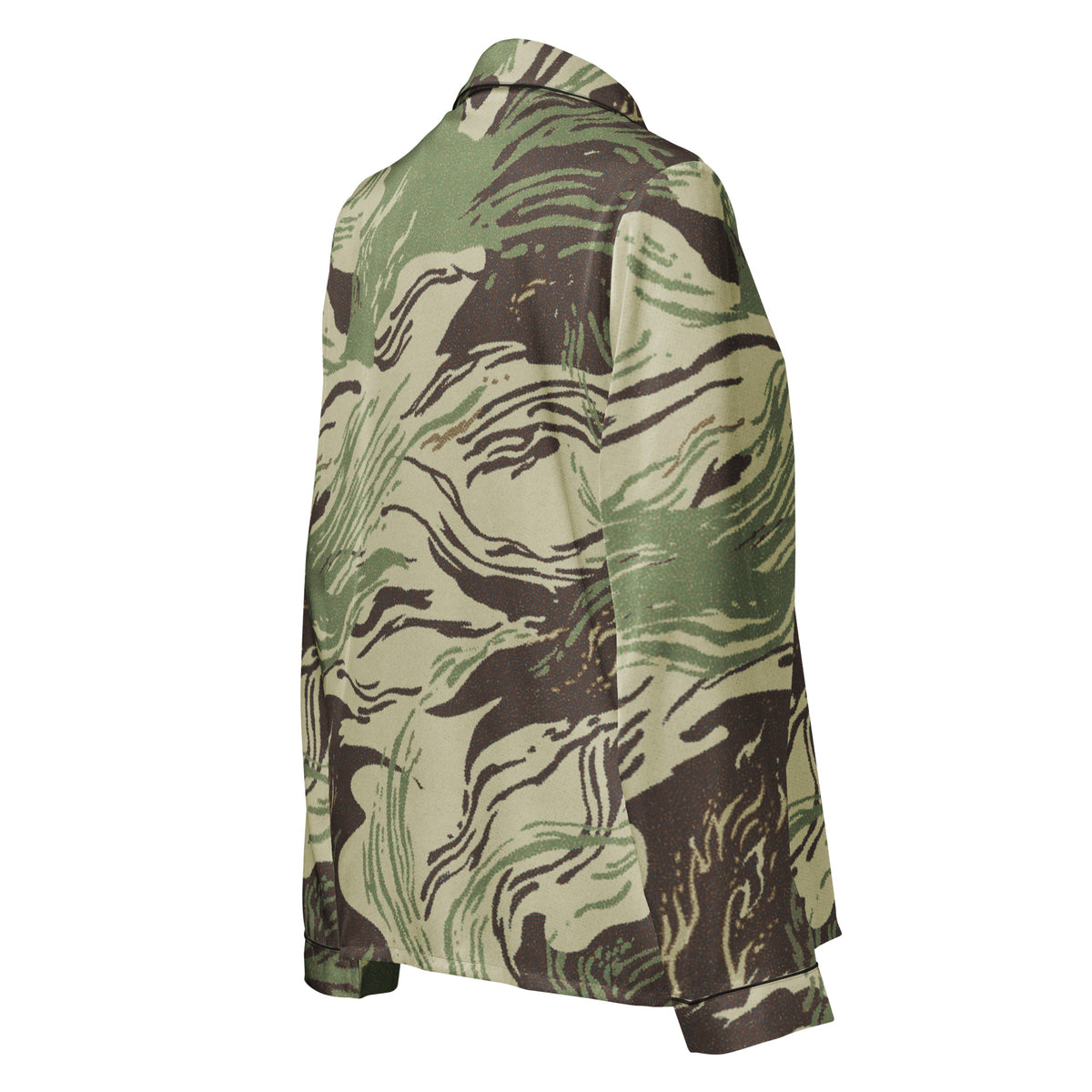Rhodesian Brushstroke camouflage pajama shirt, angled back view