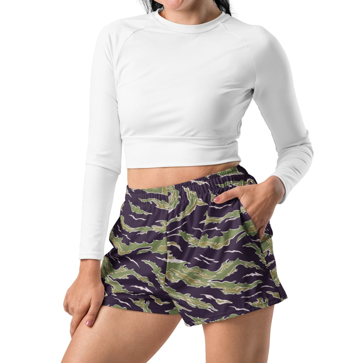 Tiger Stripe Camo Women’s Recycled Athletic Shorts