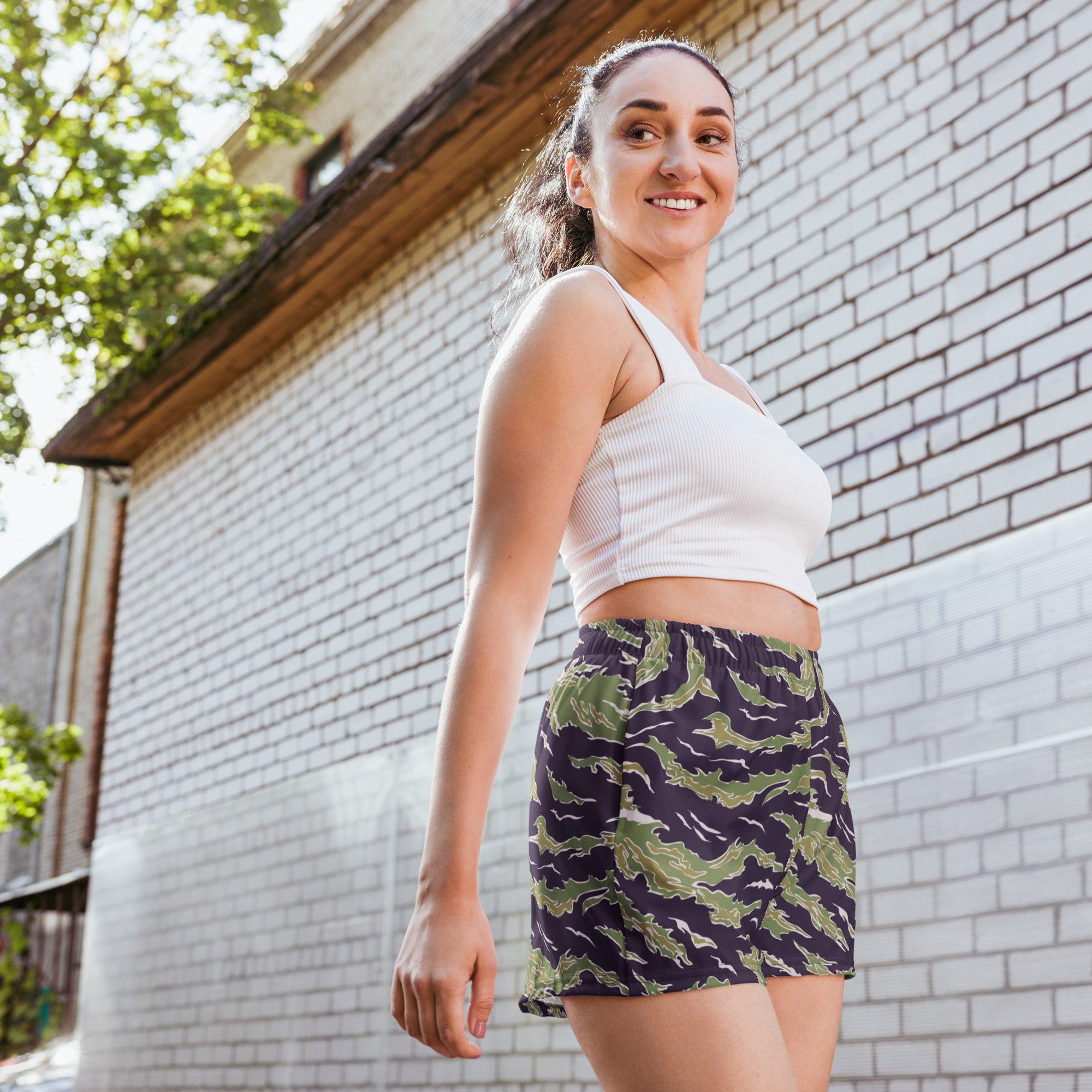Tiger Stripe Camo Women’s Recycled Athletic Shorts