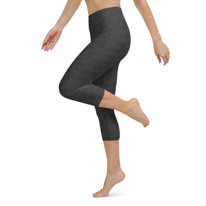 Black Leather Print Yoga Capri Leggings