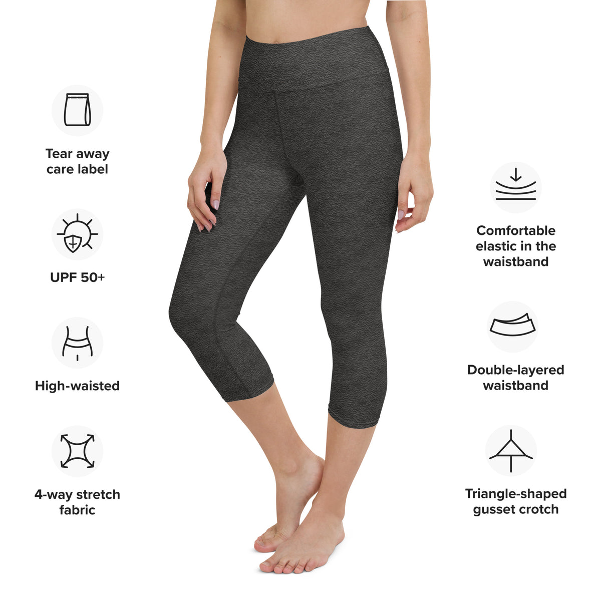 Black Leather Print Yoga Capri Leggings