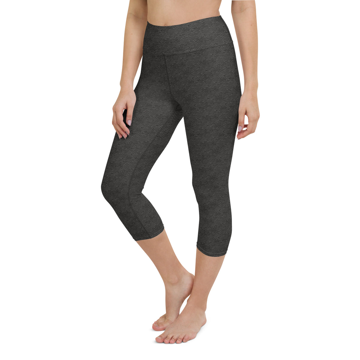 Black Leather Print Yoga Capri Leggings