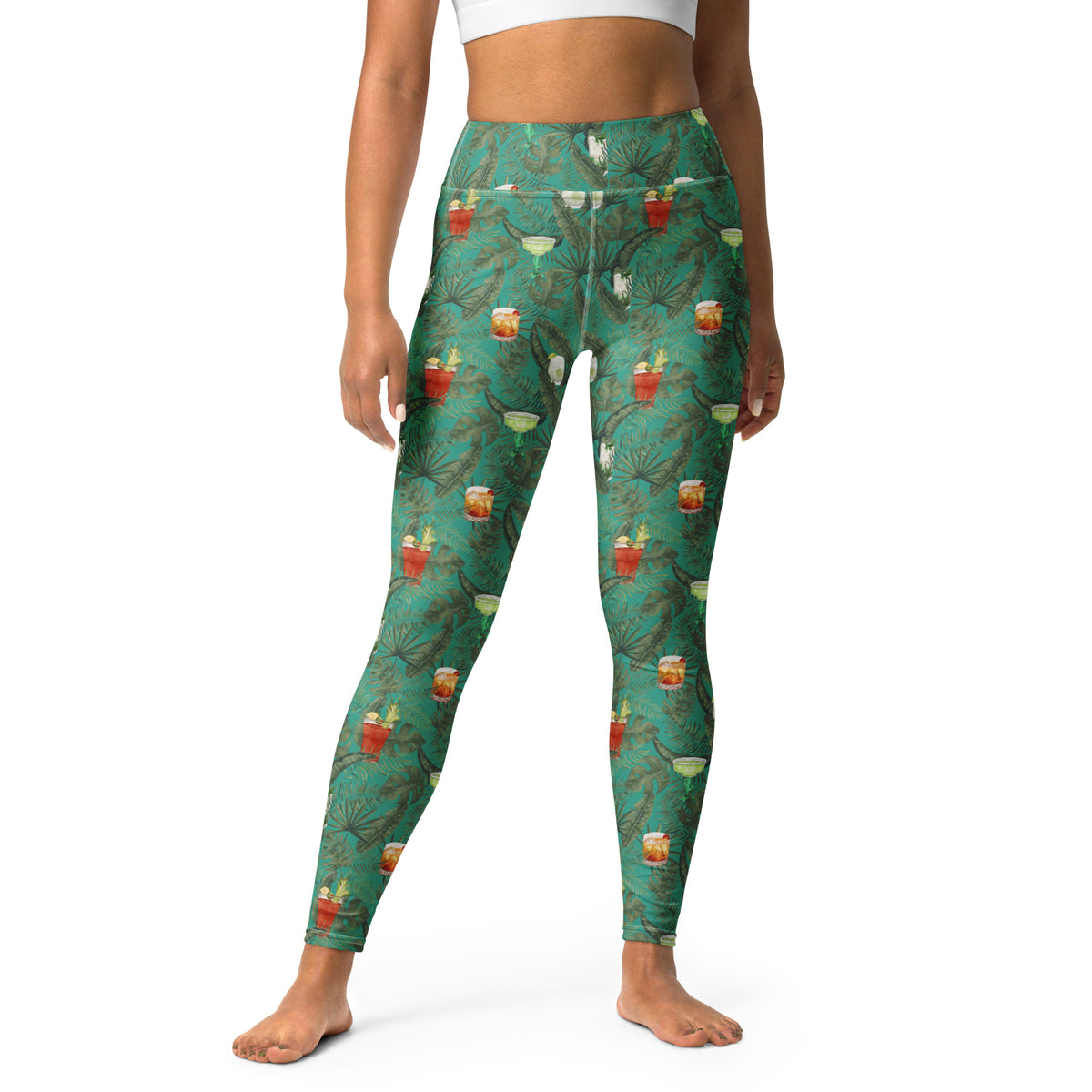 Vacay Cocktails Hawaiian Print Yoga Leggings