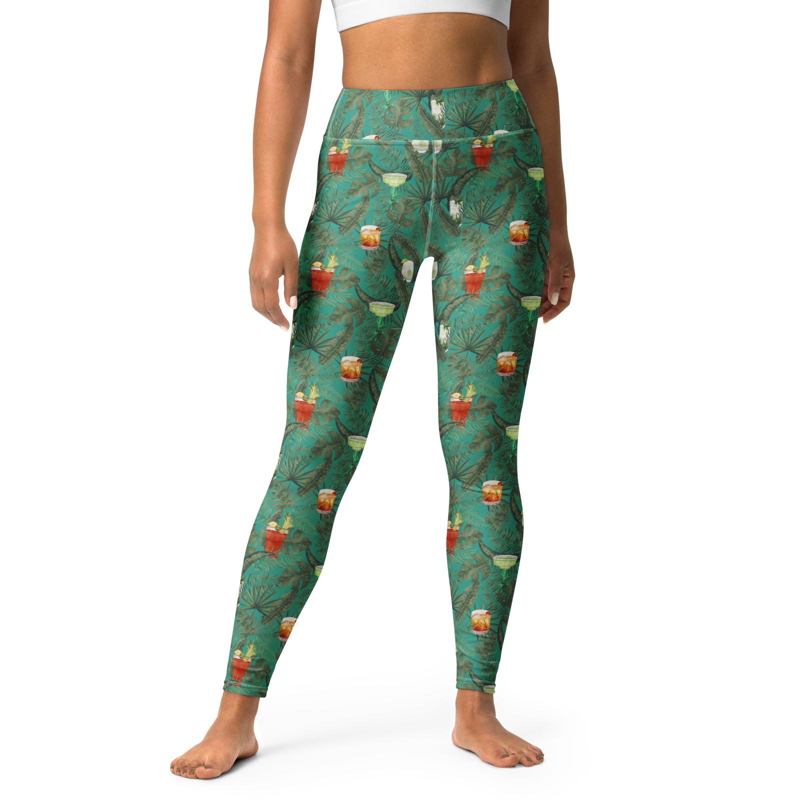 Vacay Cocktails Hawaiian Print Yoga Leggings