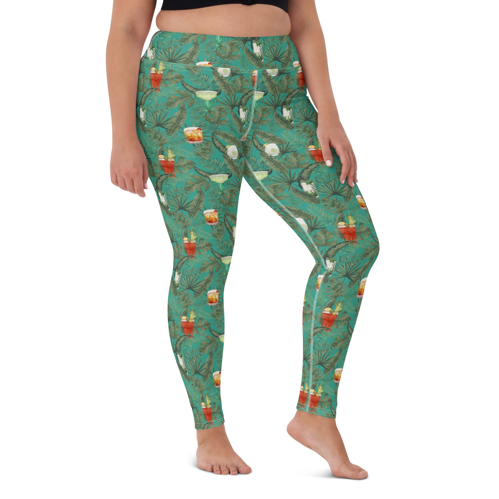 Vacay Cocktails Hawaiian Print Yoga Leggings
