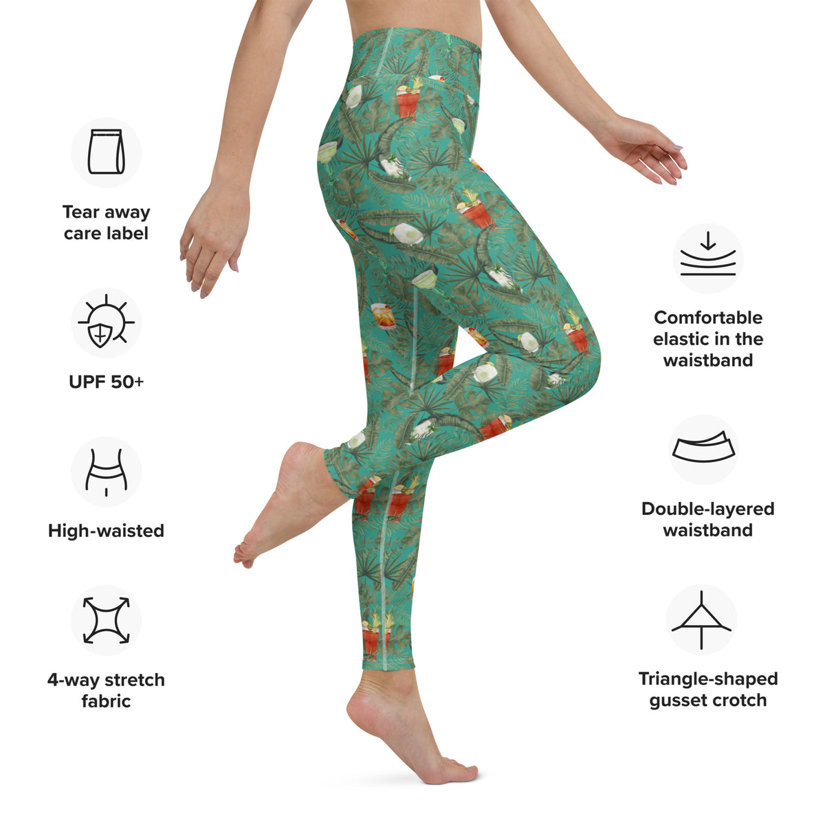 Vacay Cocktails Hawaiian Print Yoga Leggings
