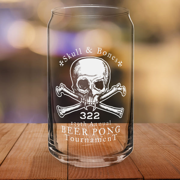 Skull and Bones Beer Pong Tournament CanShaped Glass Liberty Maniacs
