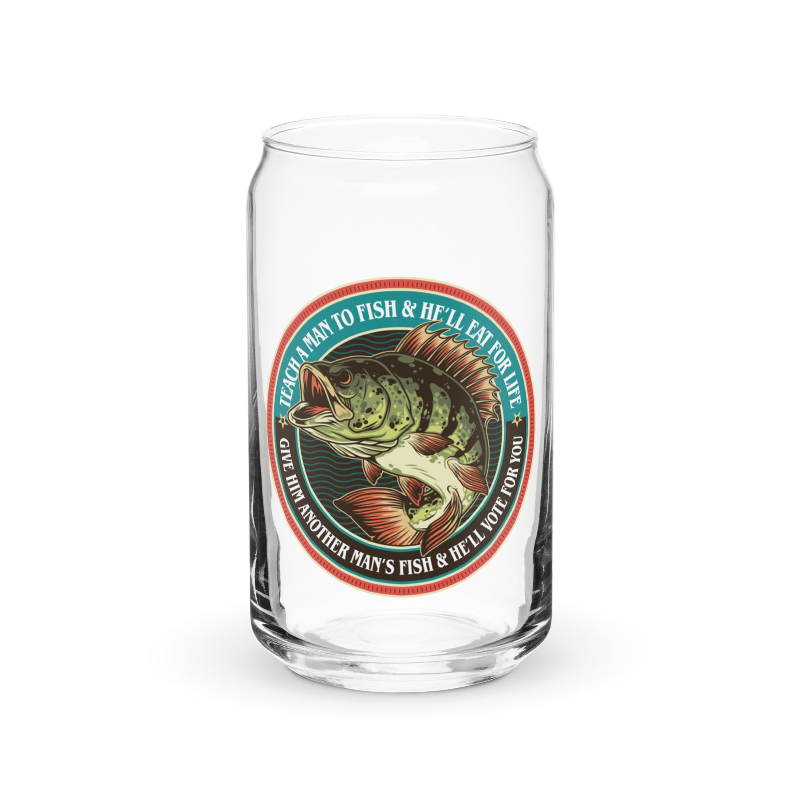 Teach A Man to Fish Can-Shaped 16 oz Glass