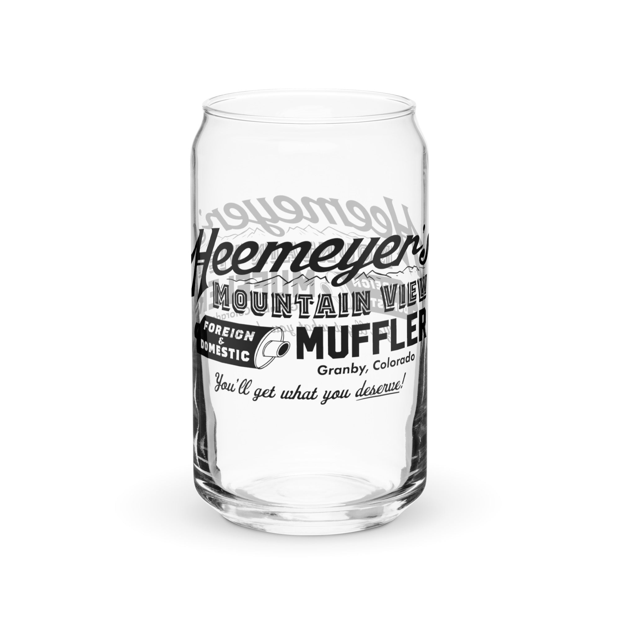 Heemeyer's Mountain View Muffler Can-shaped Glass
