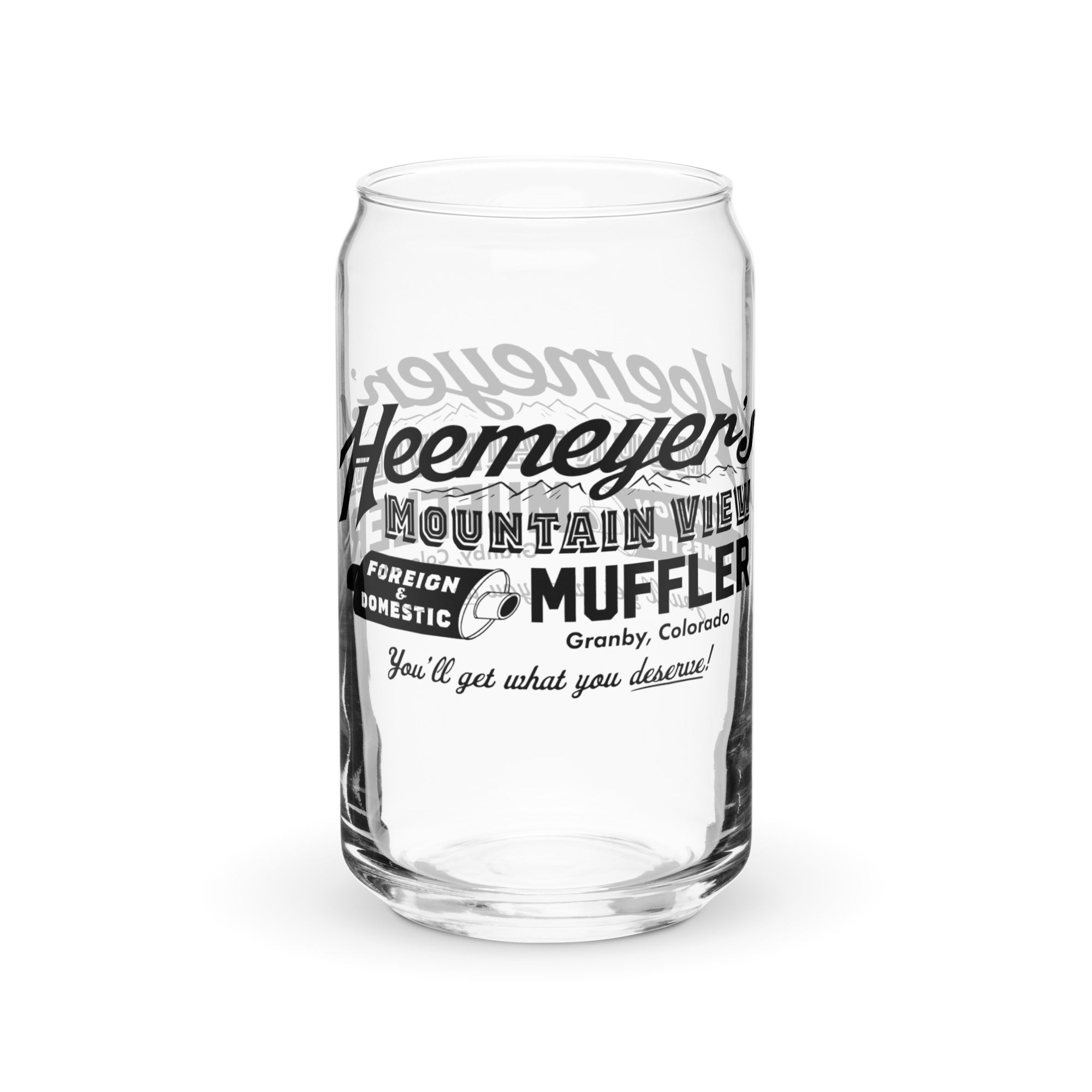 Heemeyer's Mountain View Muffler Can-shaped Glass