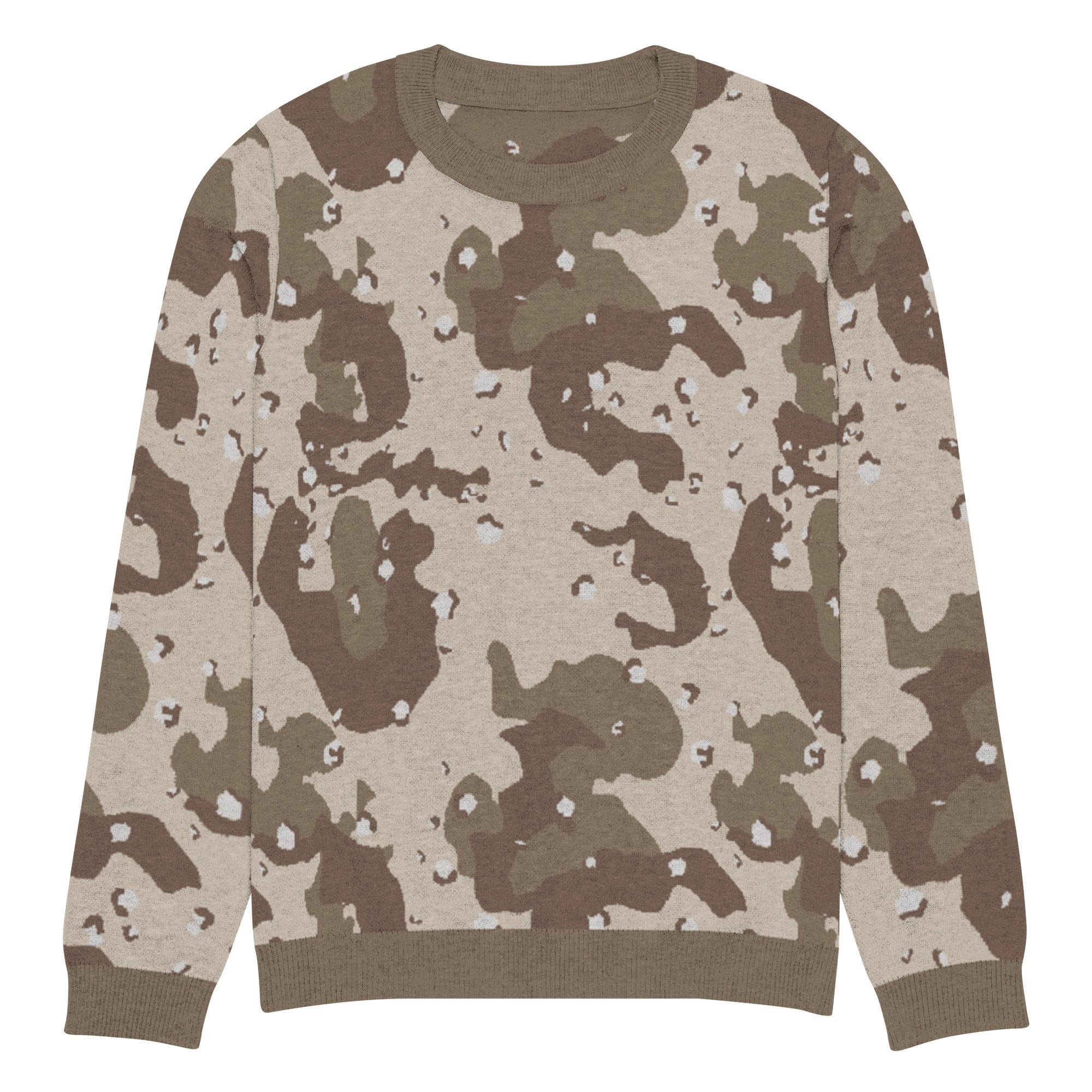 Desert Camouflage Pattern Knitted Crew Neck Sweater