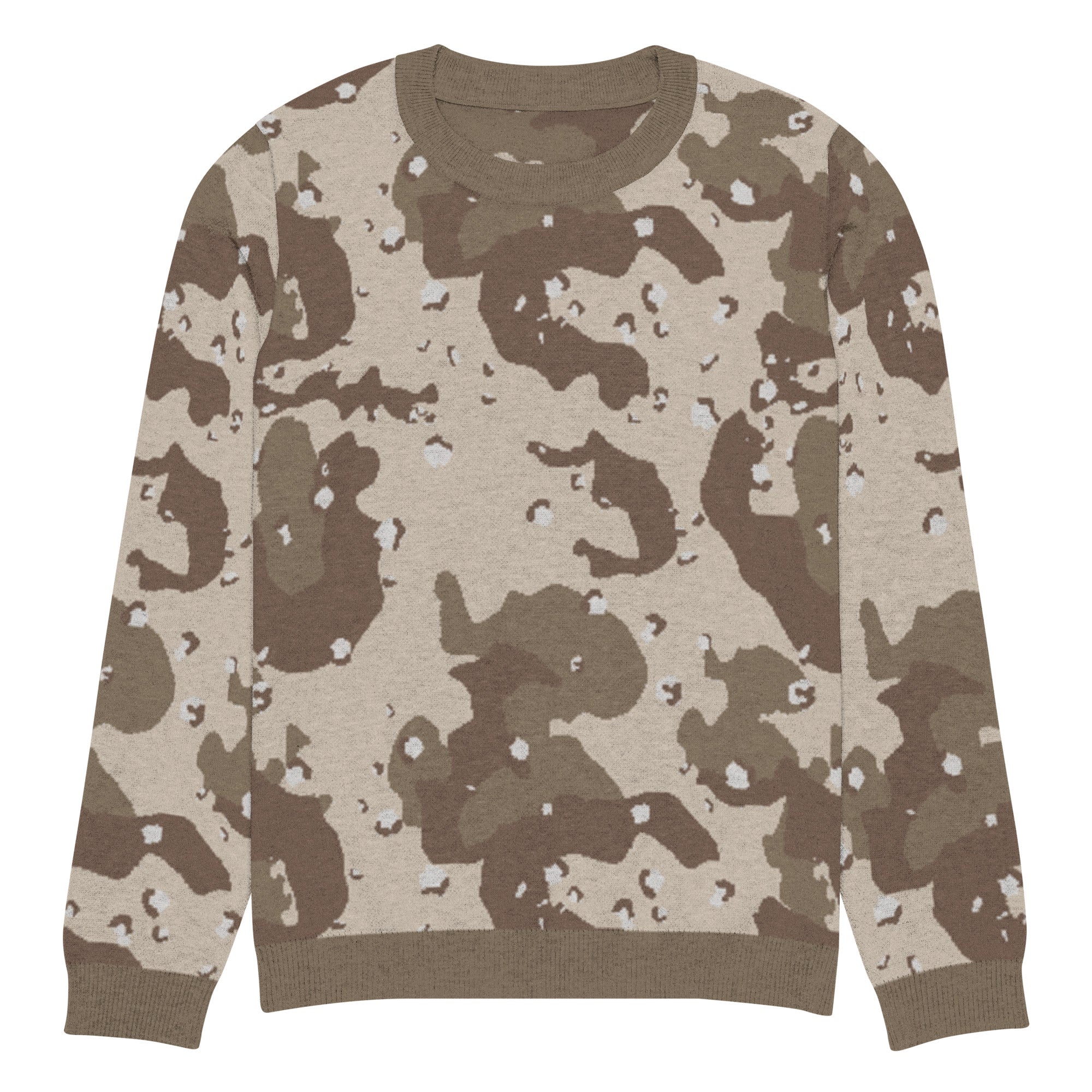 Desert Camouflage Pattern Knitted Crew Neck Sweater