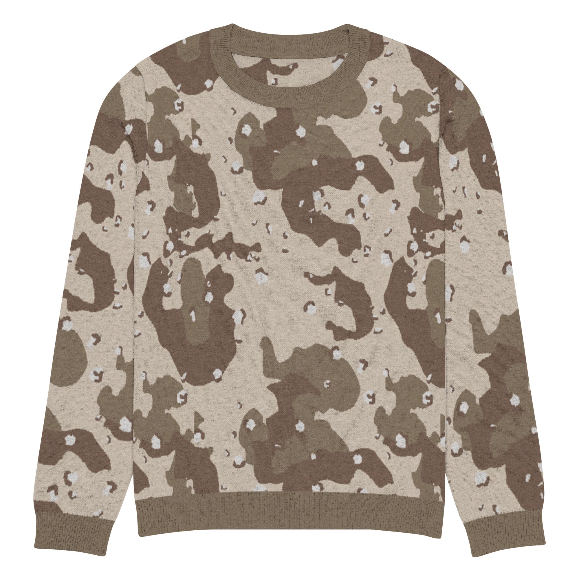 Desert Camouflage Pattern Knitted Crew Neck Sweater