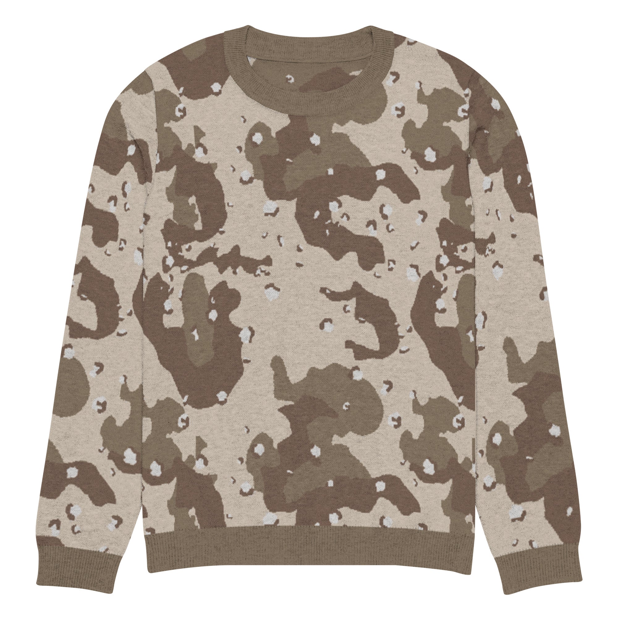 Desert Camouflage Pattern Knitted Crew Neck Sweater