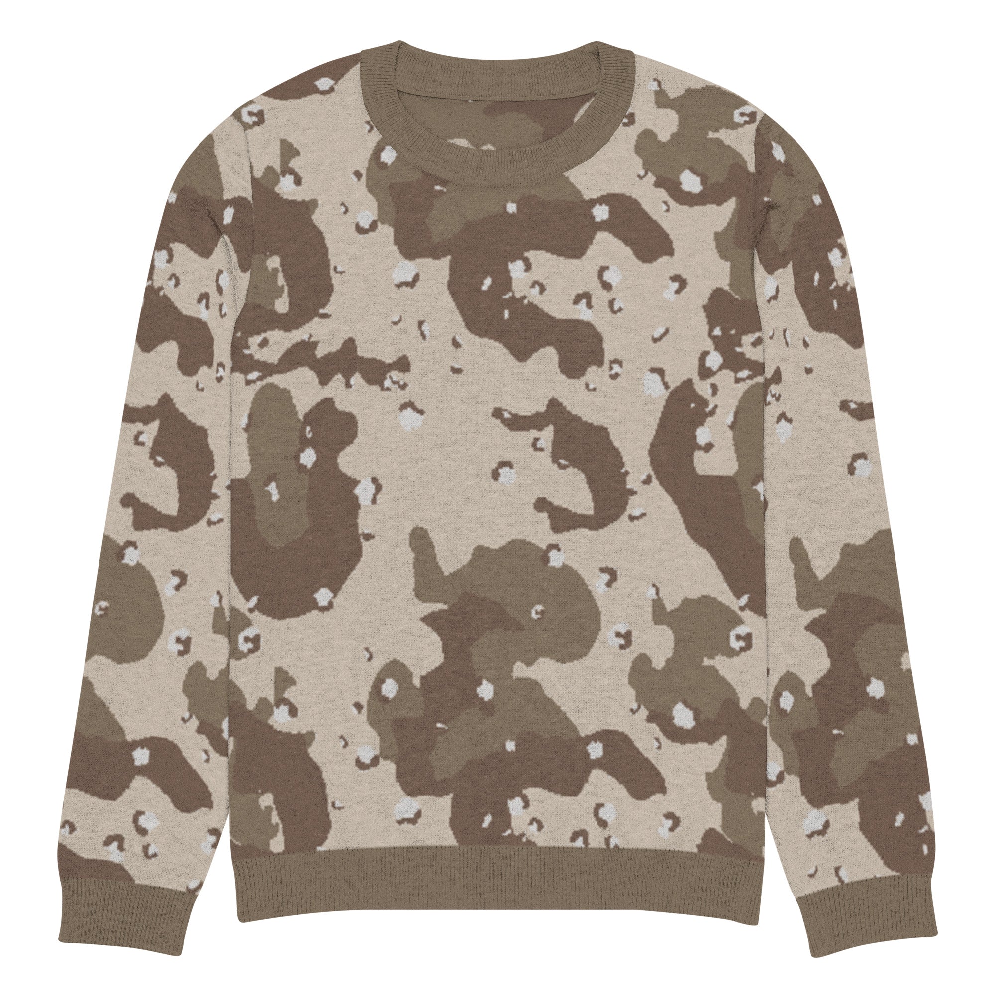 Desert Camouflage Pattern Knitted Crew Neck Sweater