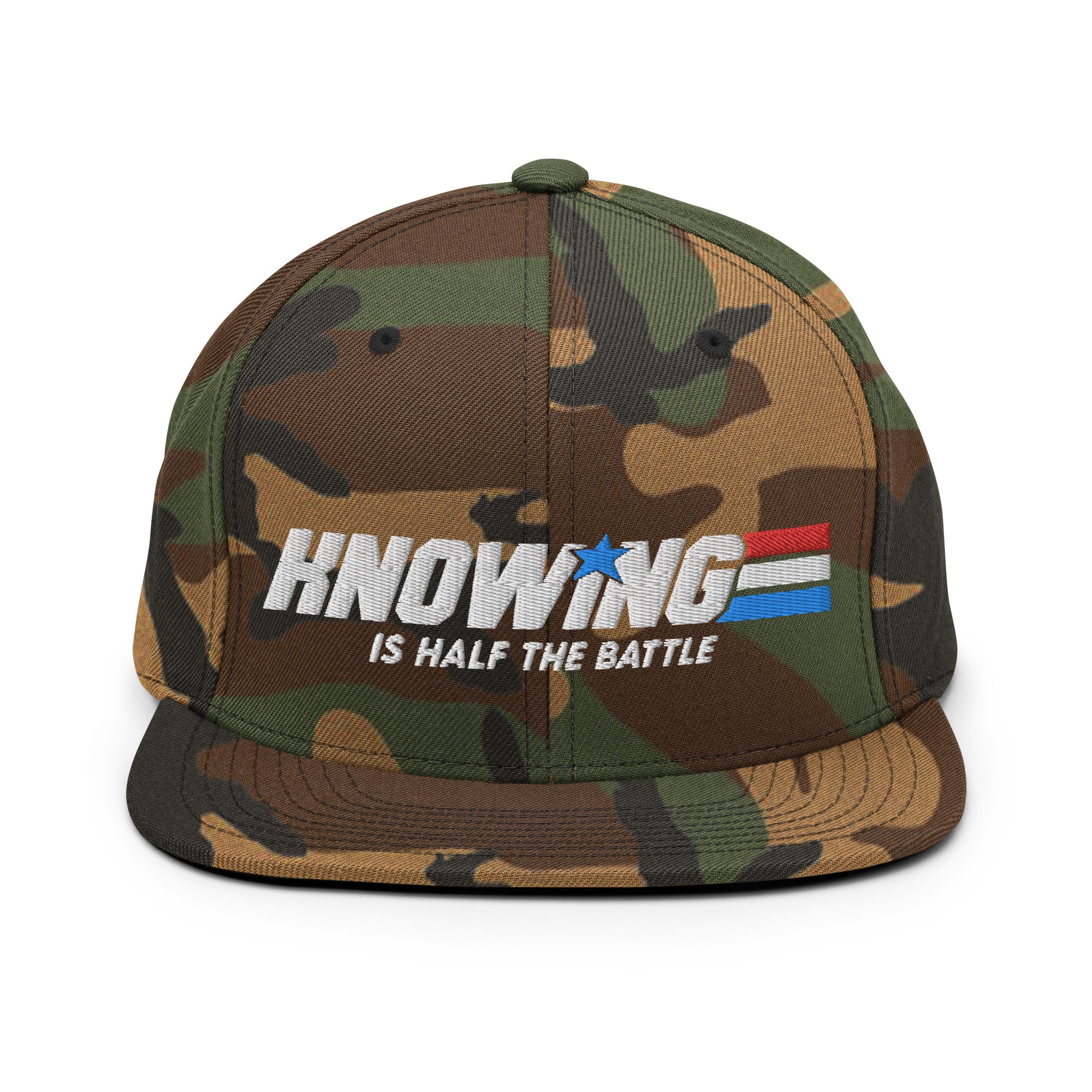 Knowing is Half the Battle Snapback Woodland Camo Hat