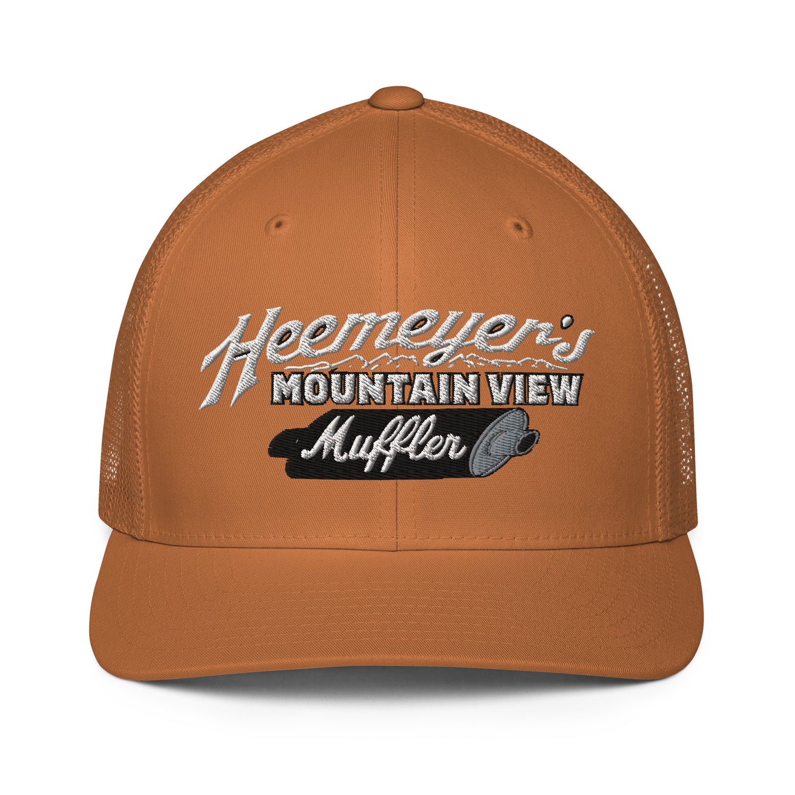 Heemeyer's Mountain View Muffler Flexfit Permacurve Trucker Cap