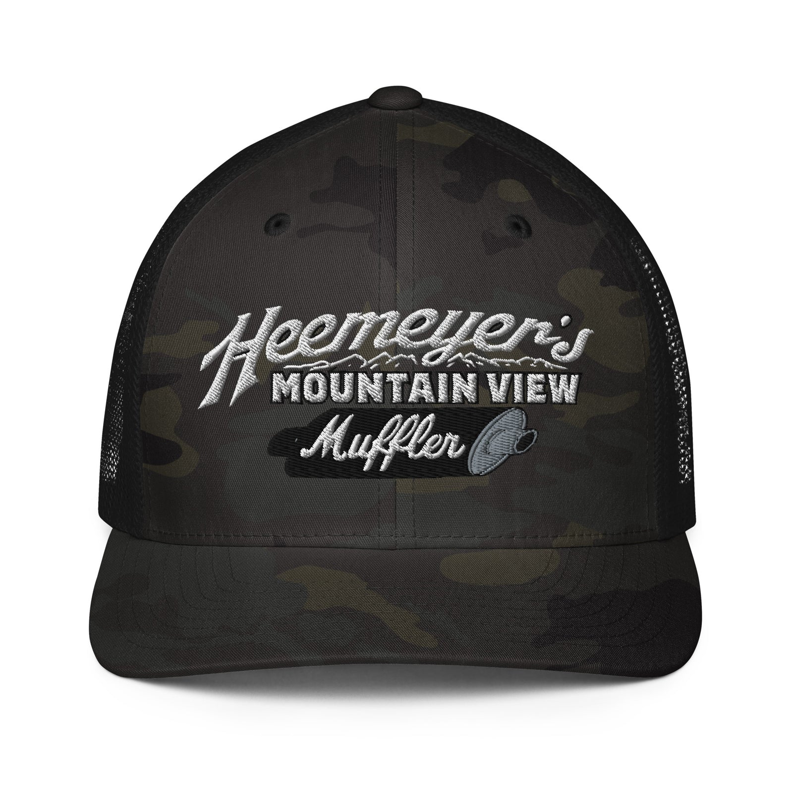 Heemeyer's Mountain View Muffler Flexfit Permacurve Trucker Cap