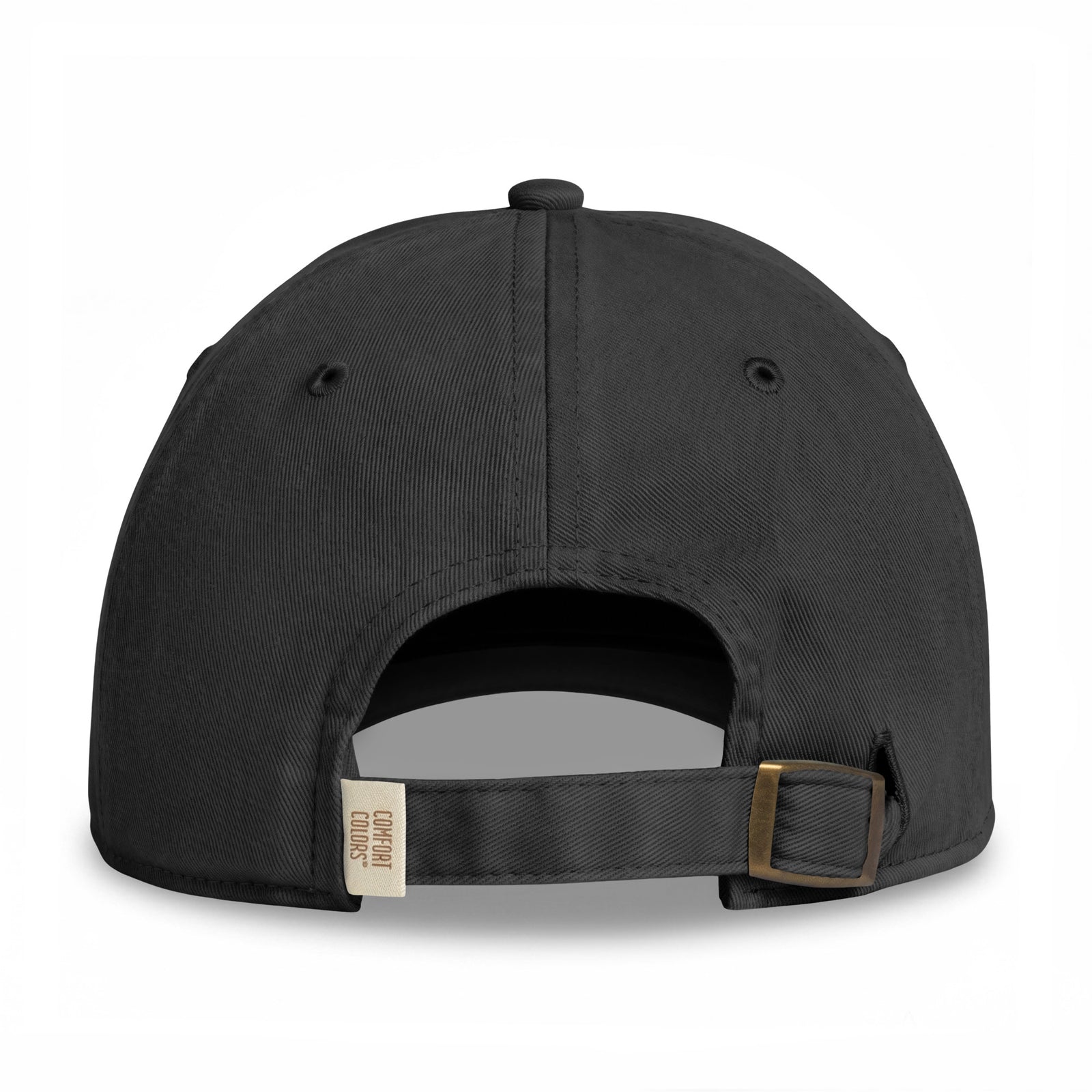 Black coastal washed cotton cap, back view with adjustable strap