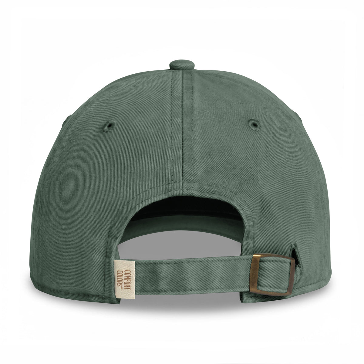 Back of the Southern Trust Company cap in Moss green, showing adjustable fabric strap and metal slider