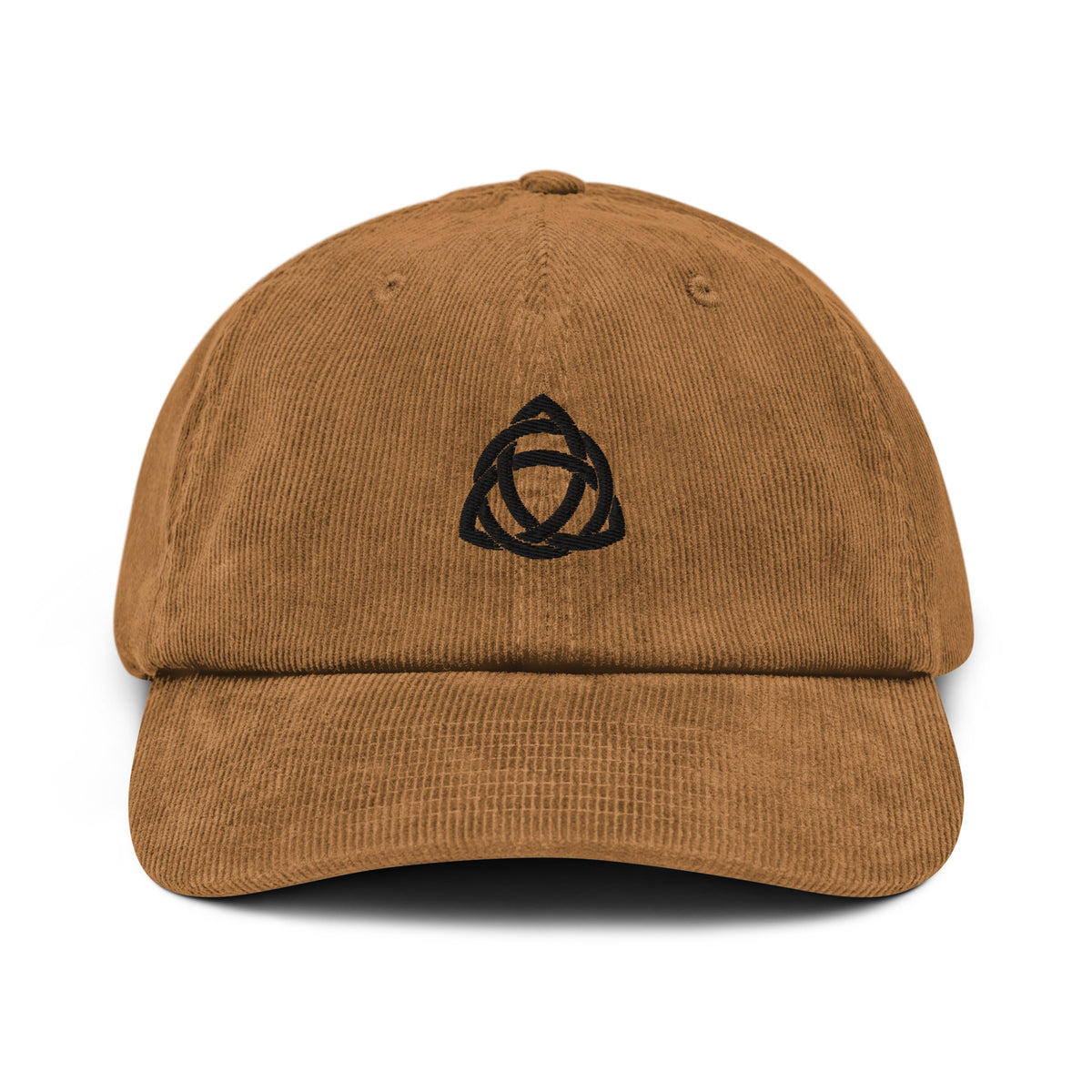 Triquetra Corduroy hat Brown cap with a black logo on a white background