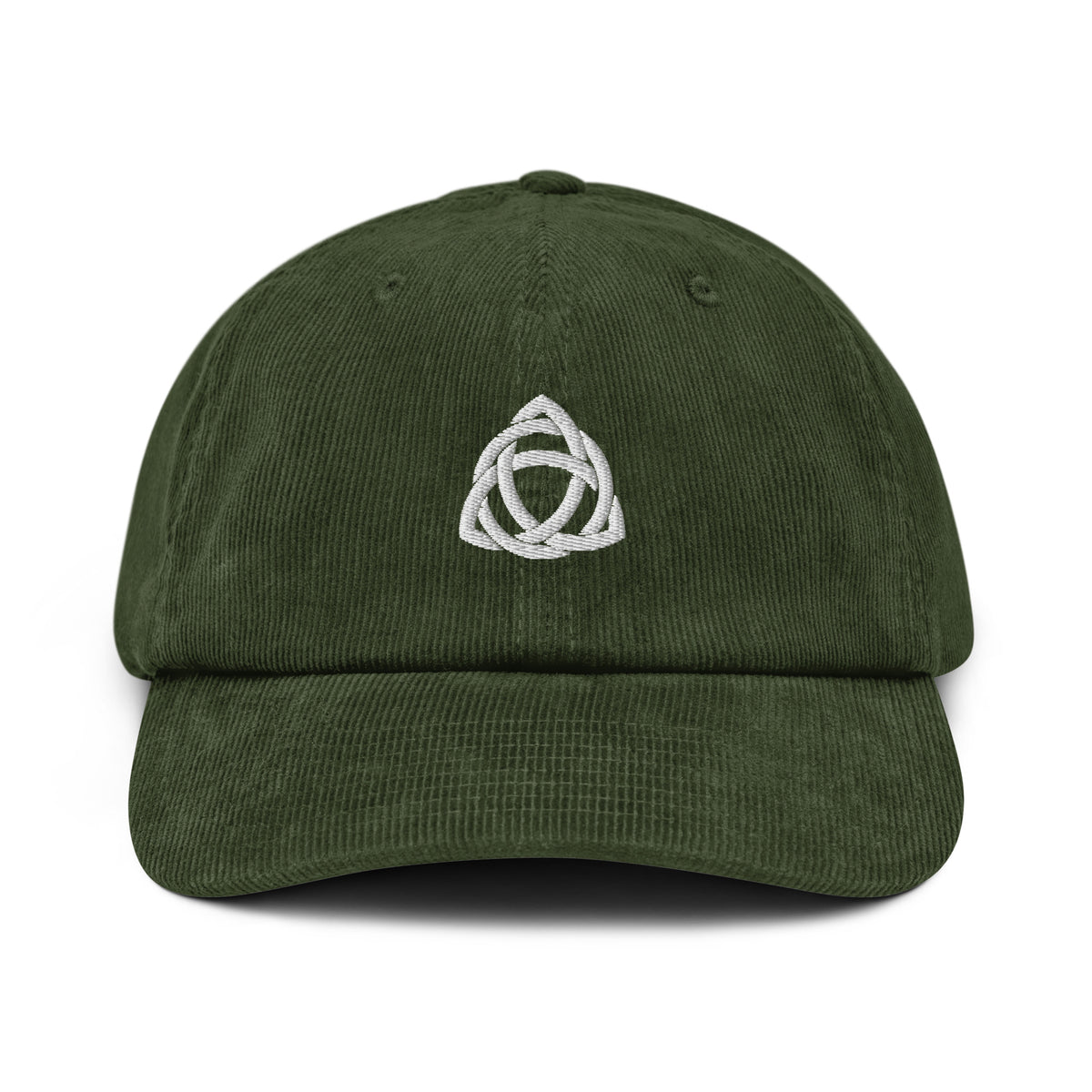 Green Triquetra Corduroy hat on a white background