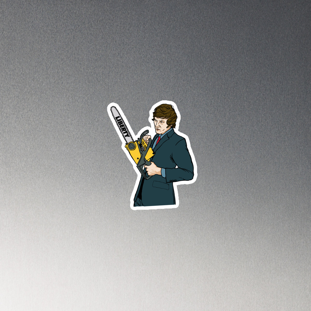Javier Milei With a Chainsaw Die Cut Magnet