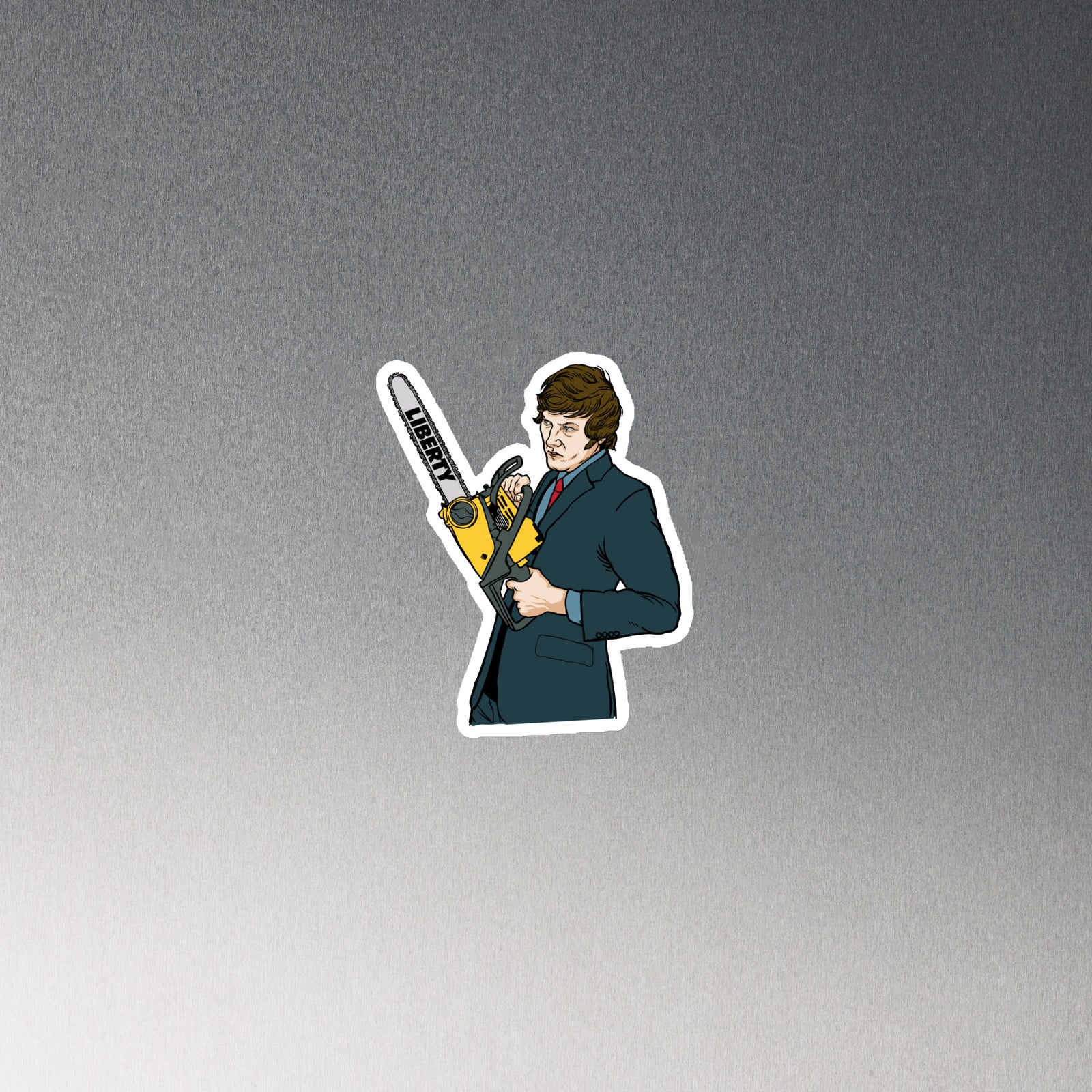 Javier Milei With a Chainsaw Die Cut Magnet